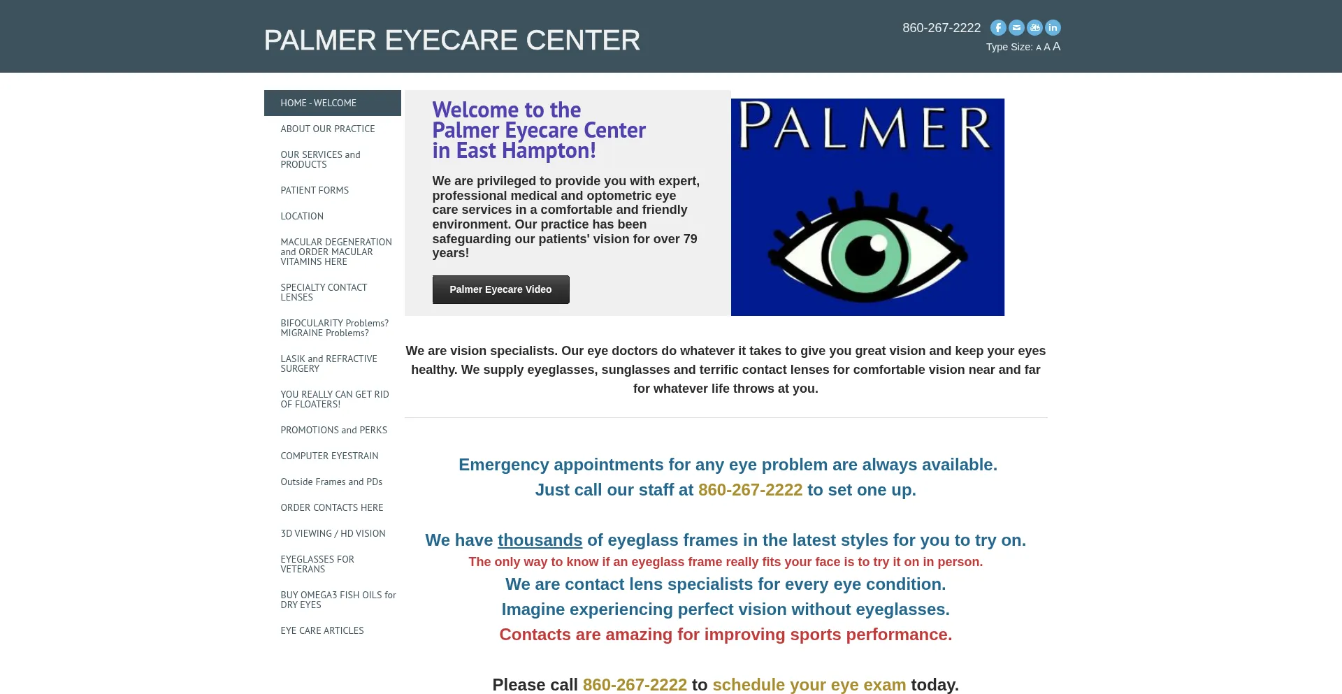 Website screenshot of Palmereyecare.com