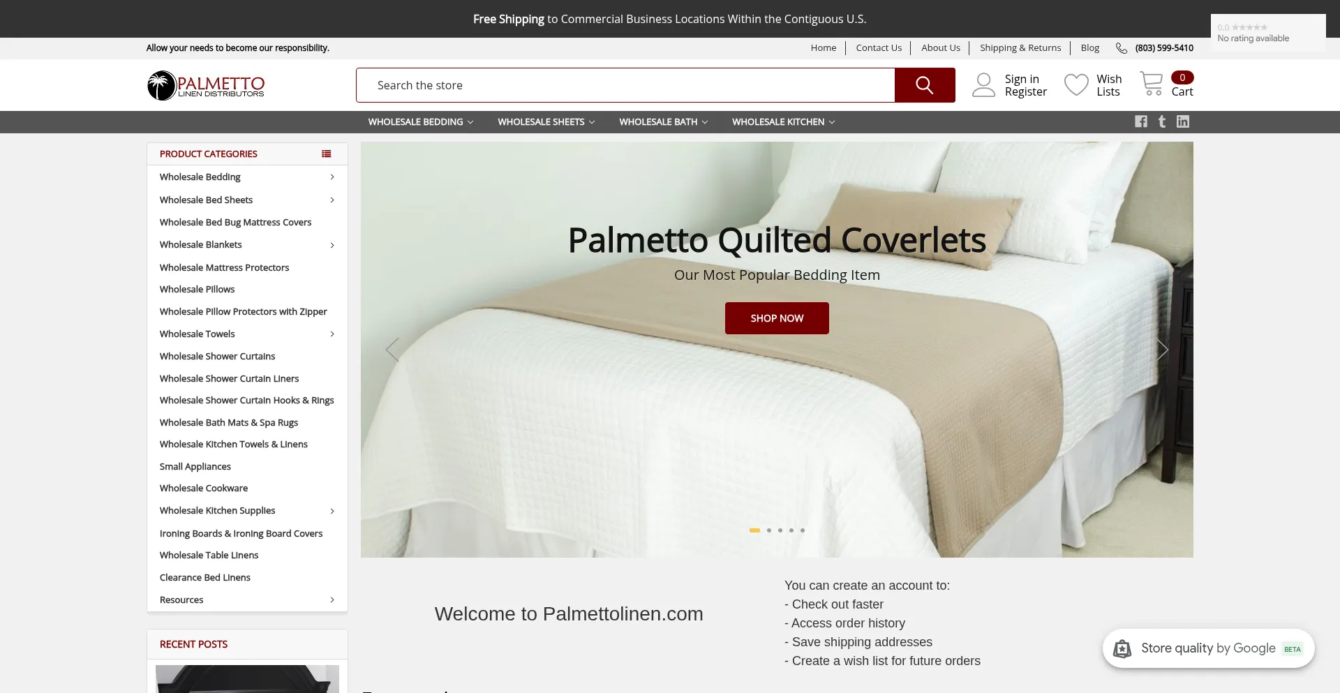 Website screenshot of Palmettolinen.com