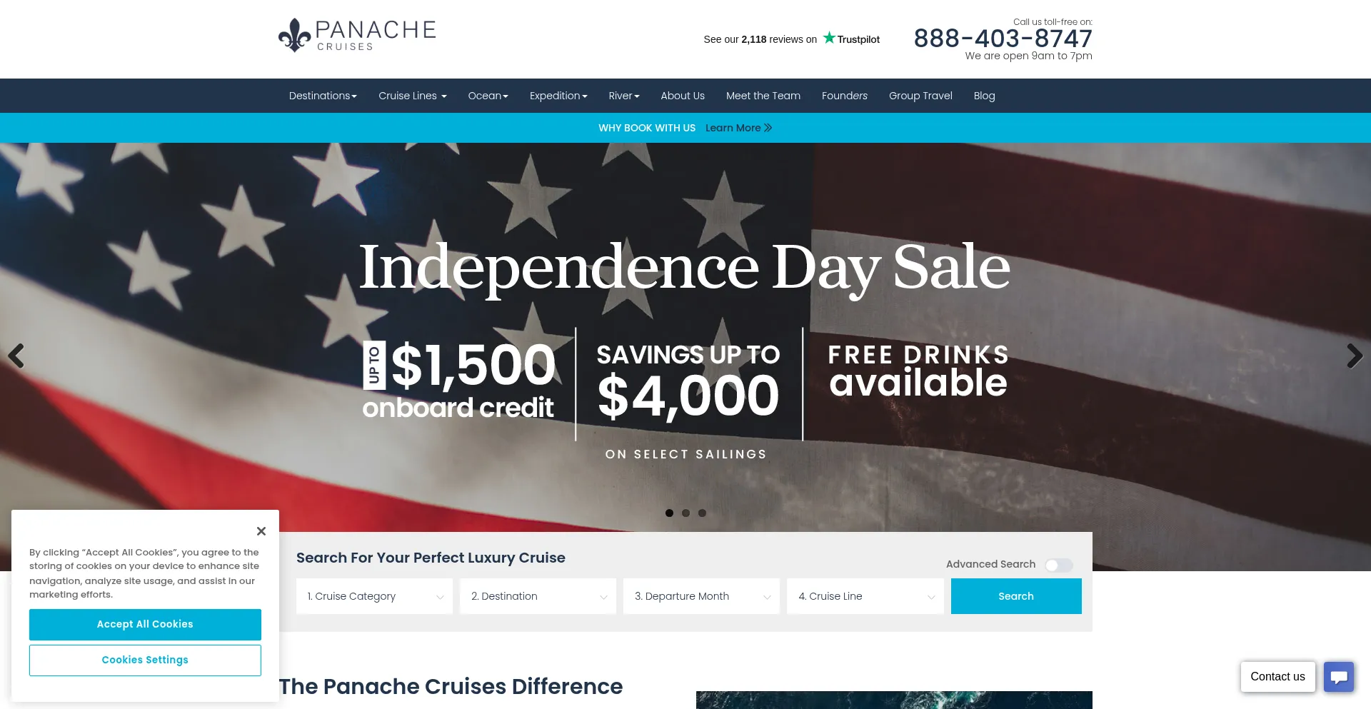 Website screenshot of Panachecruises.com
