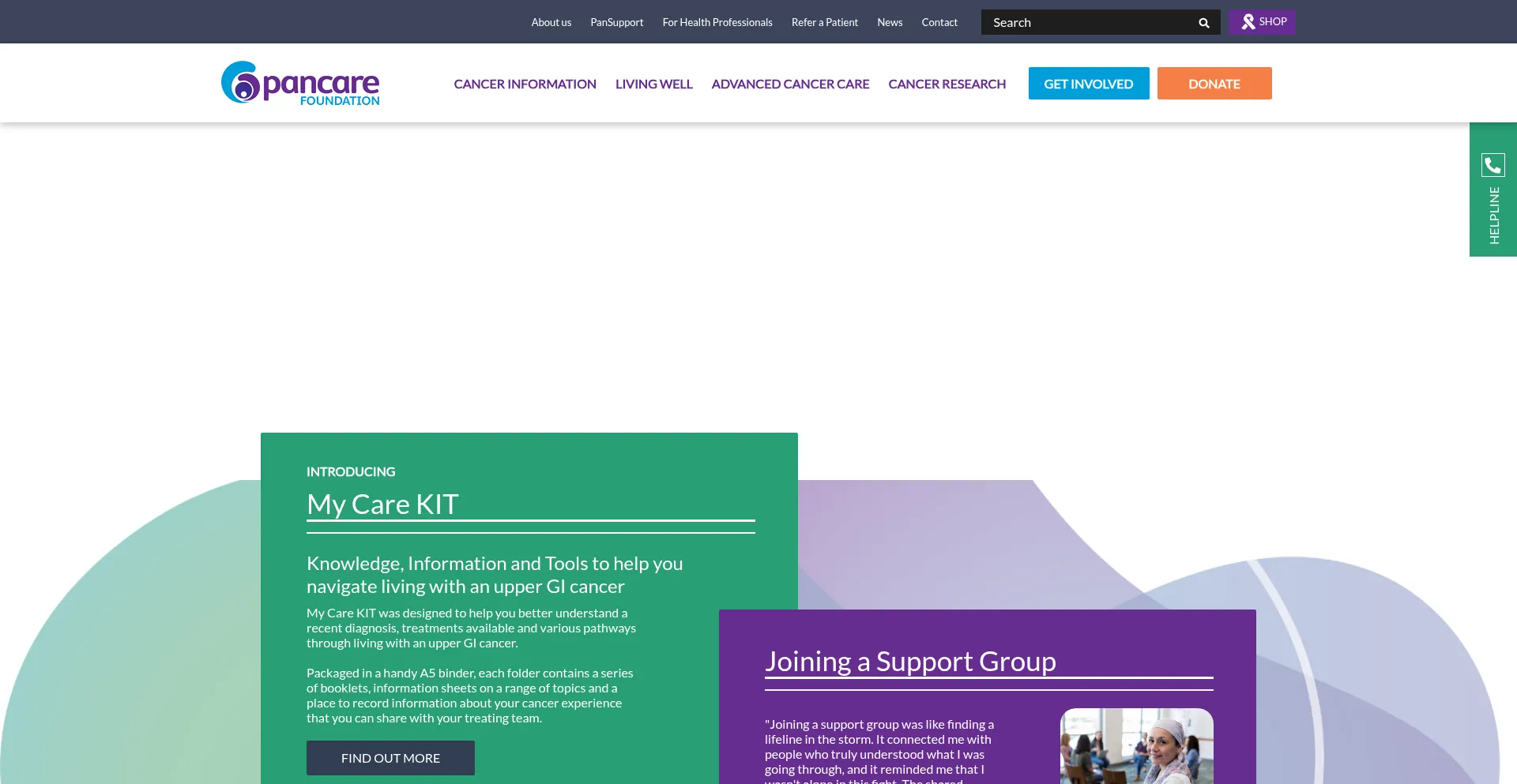 Website screenshot of Pancare.org.au