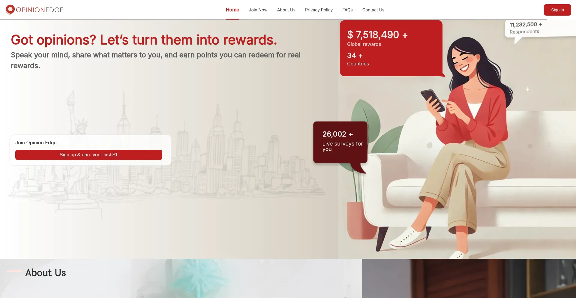 Website screenshot of Panel.opinion-edge.com