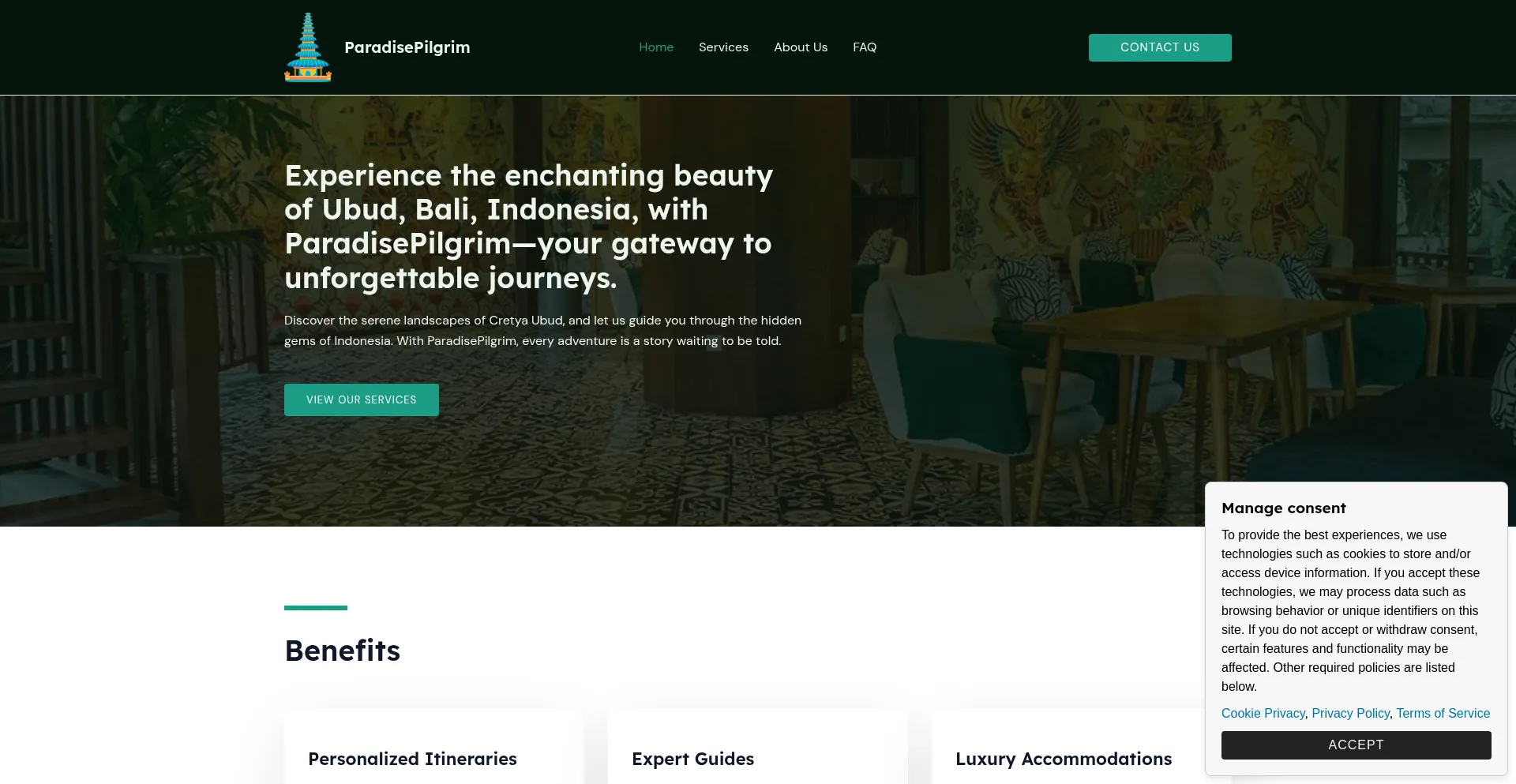 Website screenshot of Paradisepilgrim.site