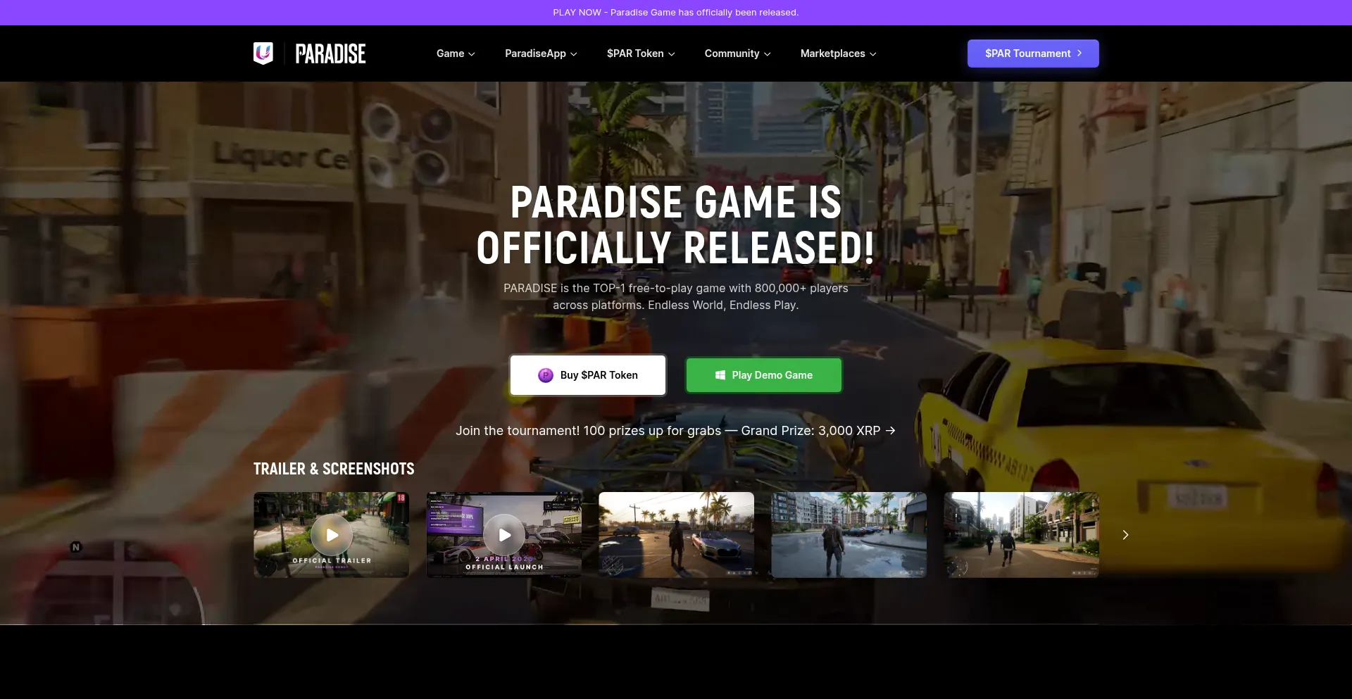 Website screenshot of Paradisevs.com