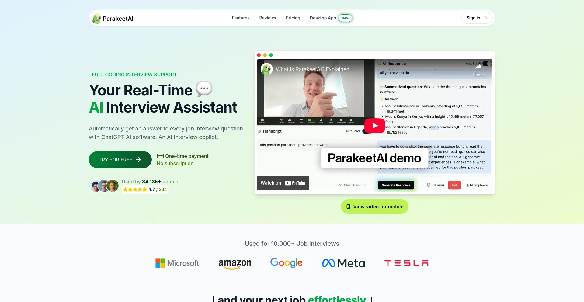 Website screenshot of Parakeet-ai.com