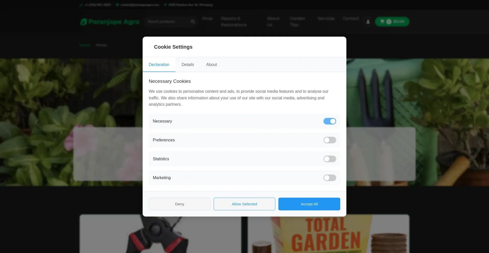 Website screenshot of Paranjapeagro.com