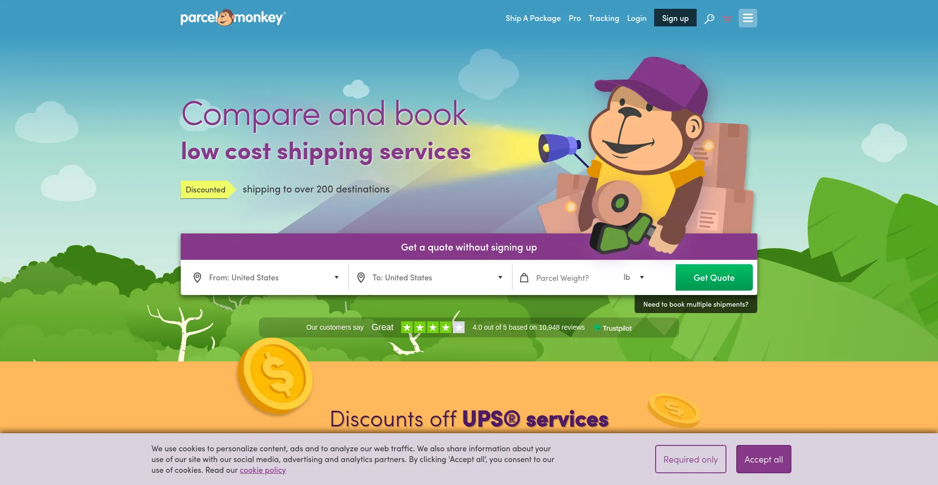 Website screenshot of Parcelmonkey.com