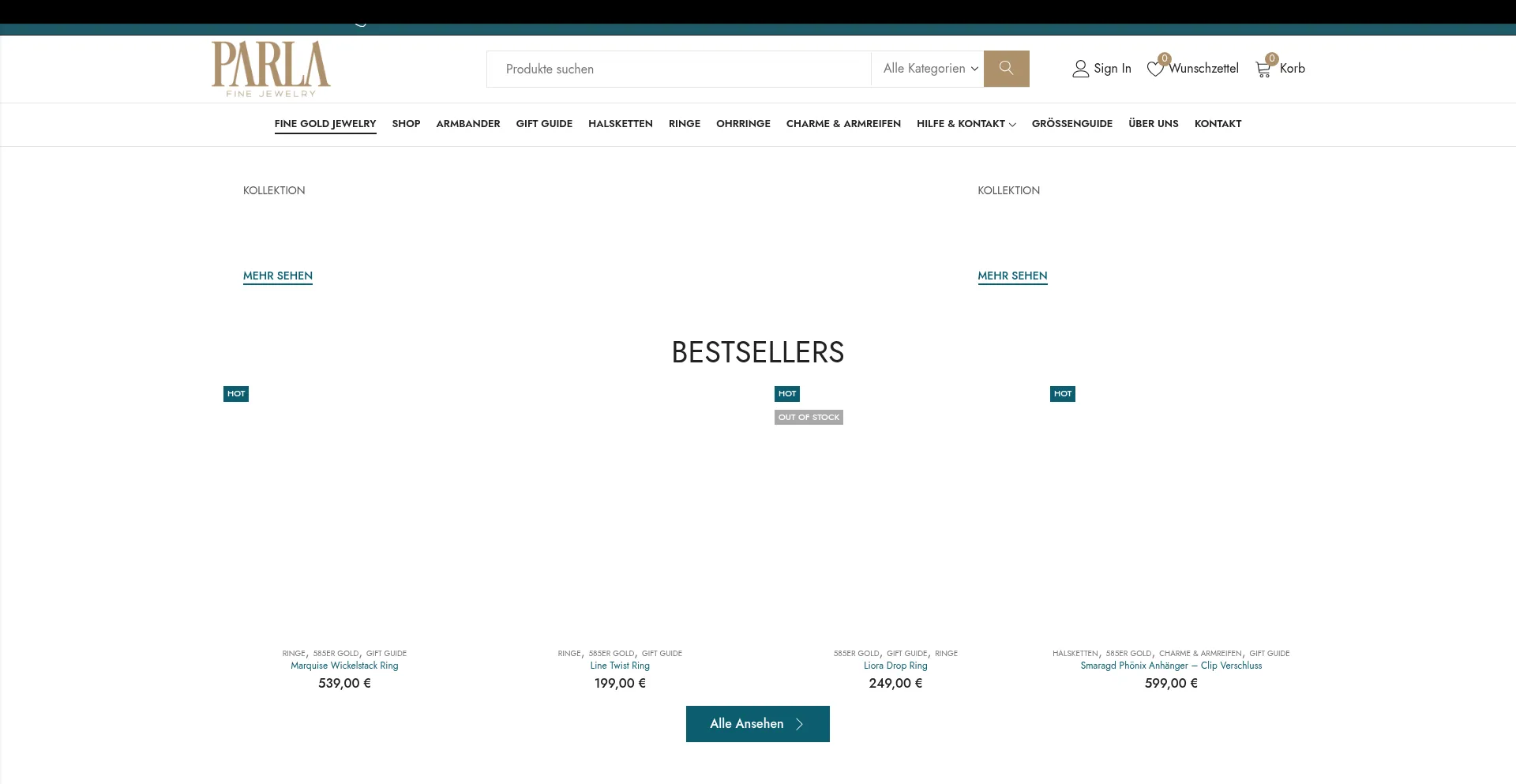 Website screenshot of Parlajewelry.de