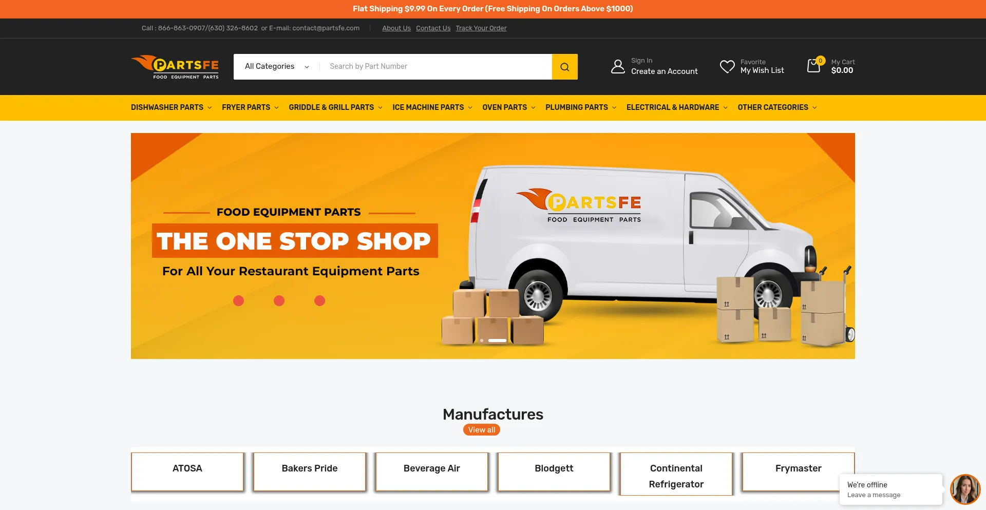 Website screenshot of Partsfe.com