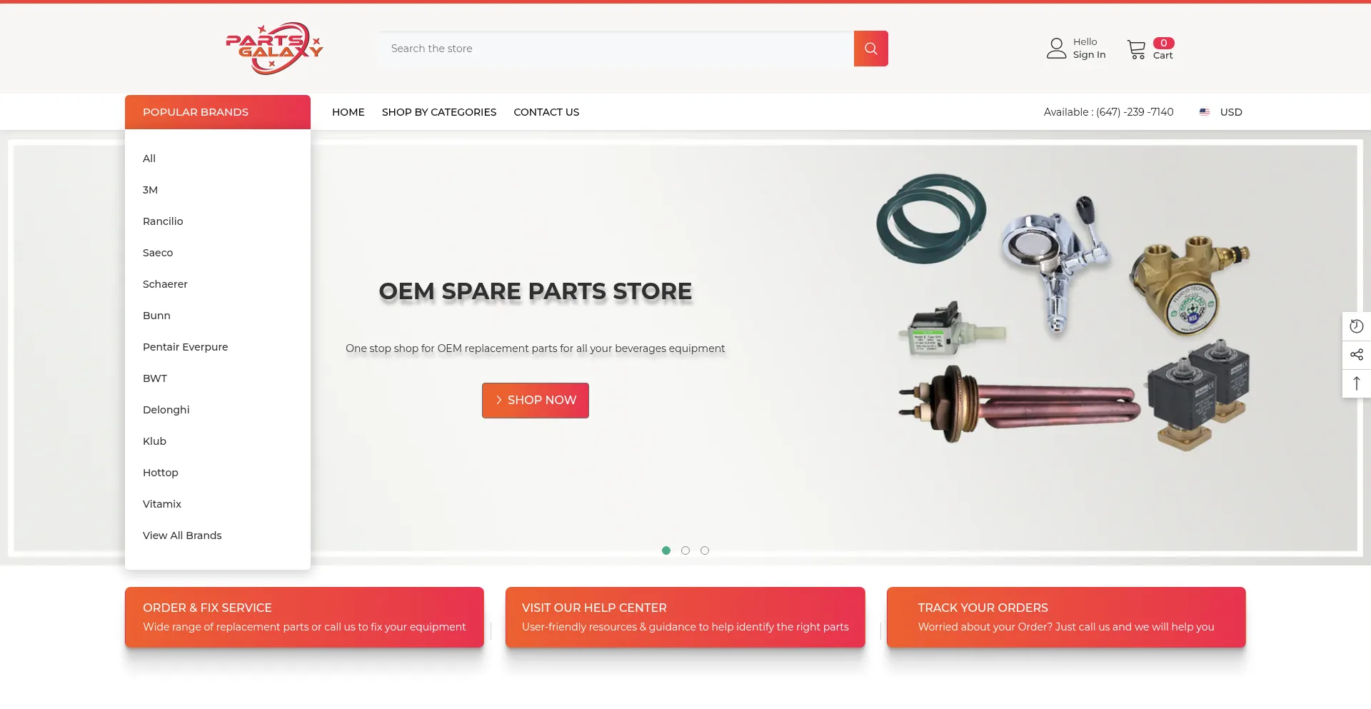 Website screenshot of Partsgalaxy.ca