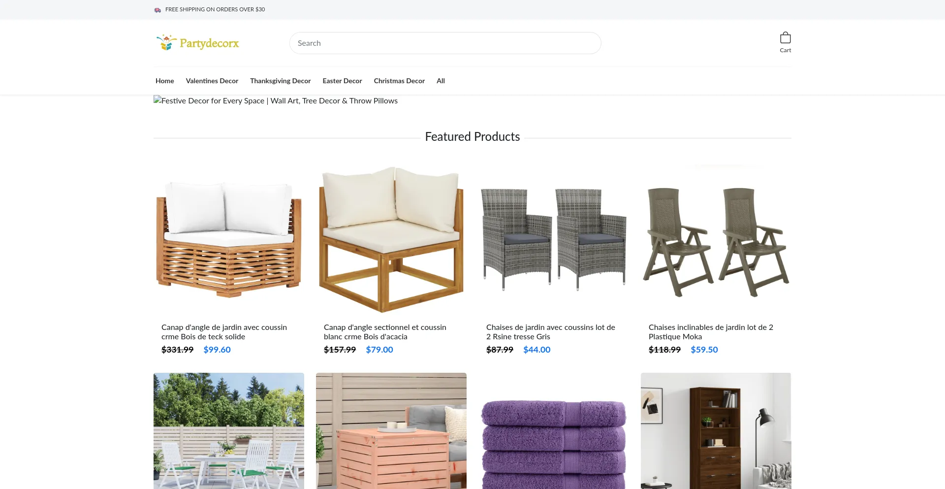 Website screenshot of Partydecorx.com