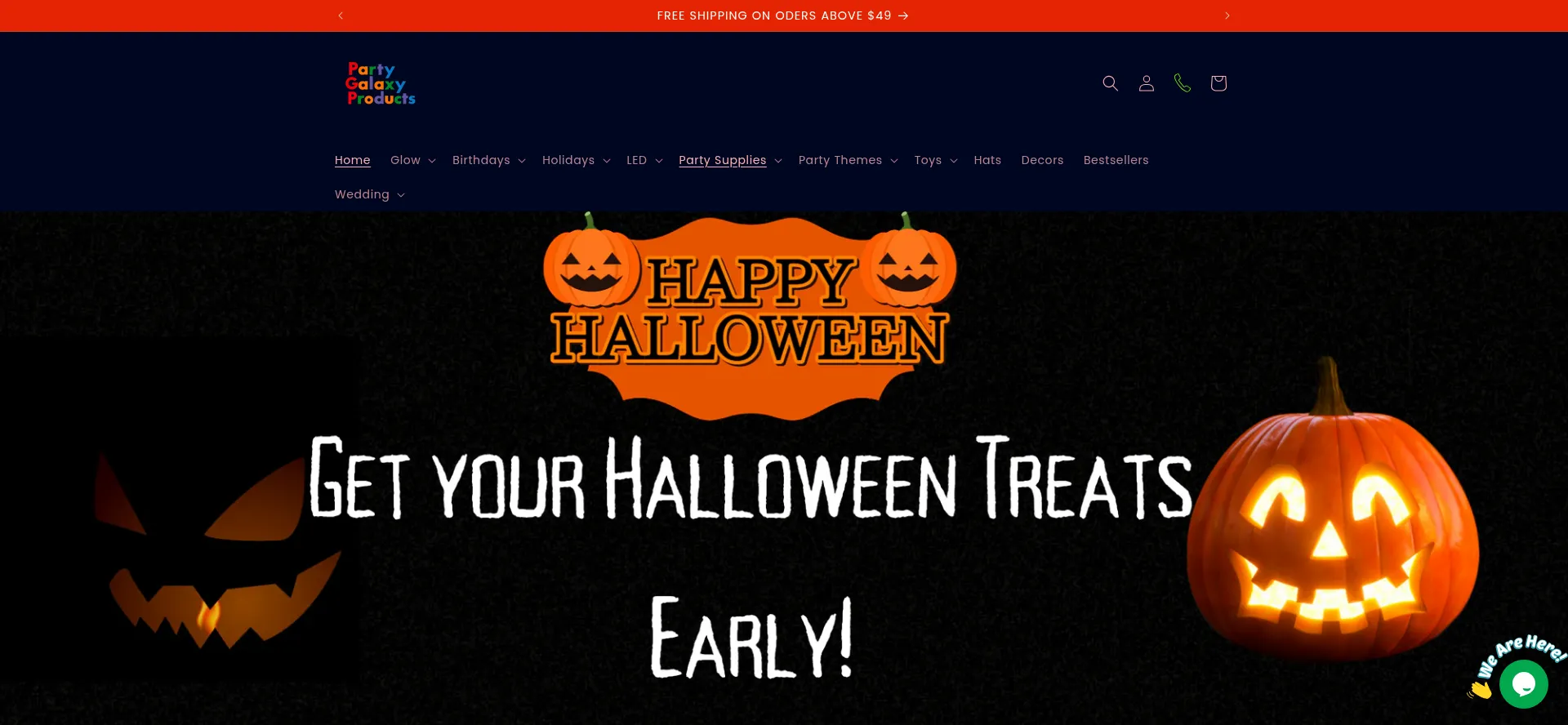 Website screenshot of Partygalaxyproducts.com