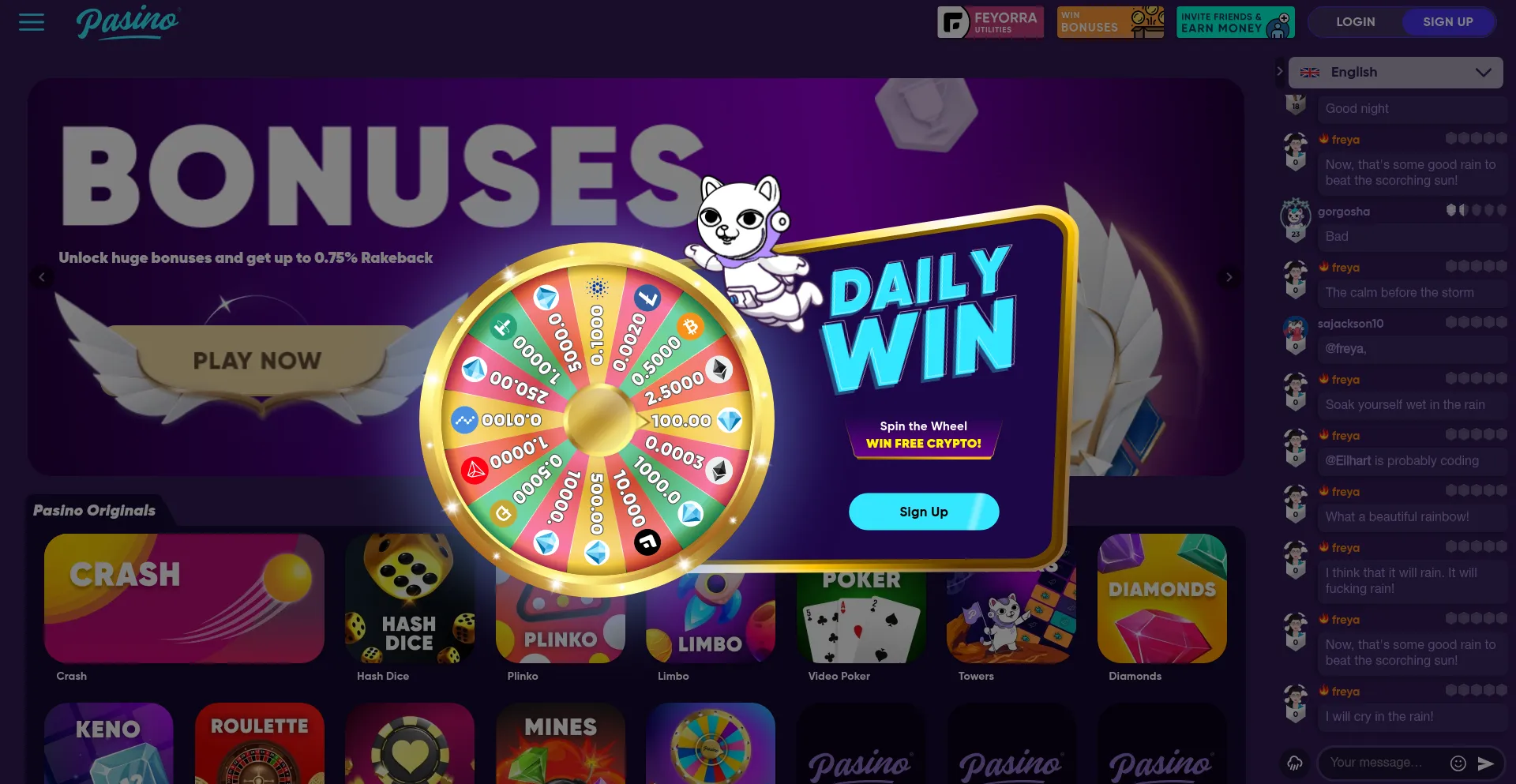 Website screenshot of Pasino.com