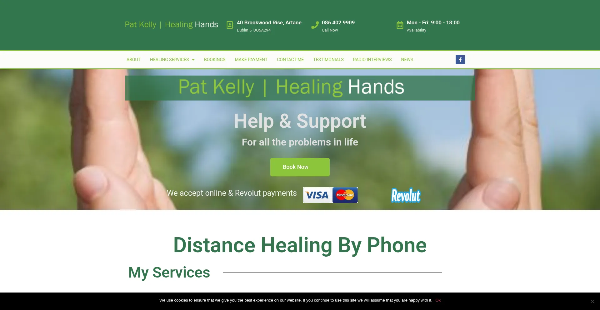 Website screenshot of Patkellyhealinghands.com
