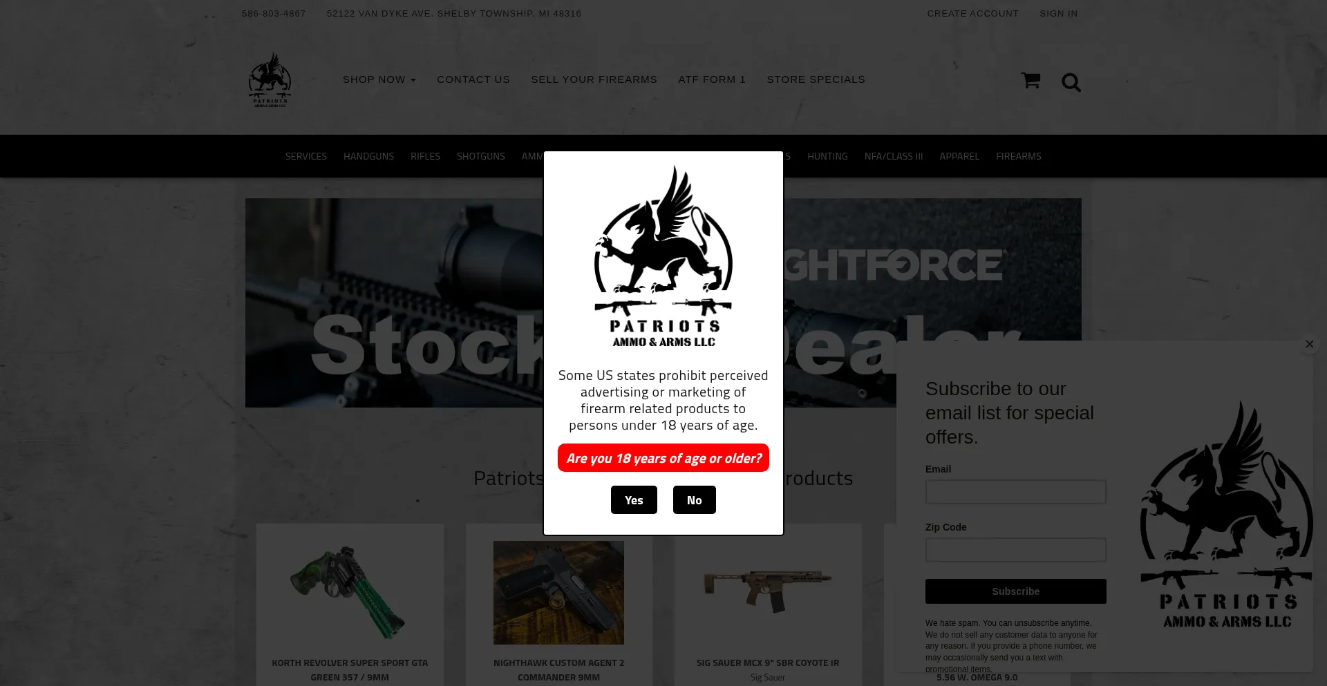Website screenshot of Patriotsammo-arms.com