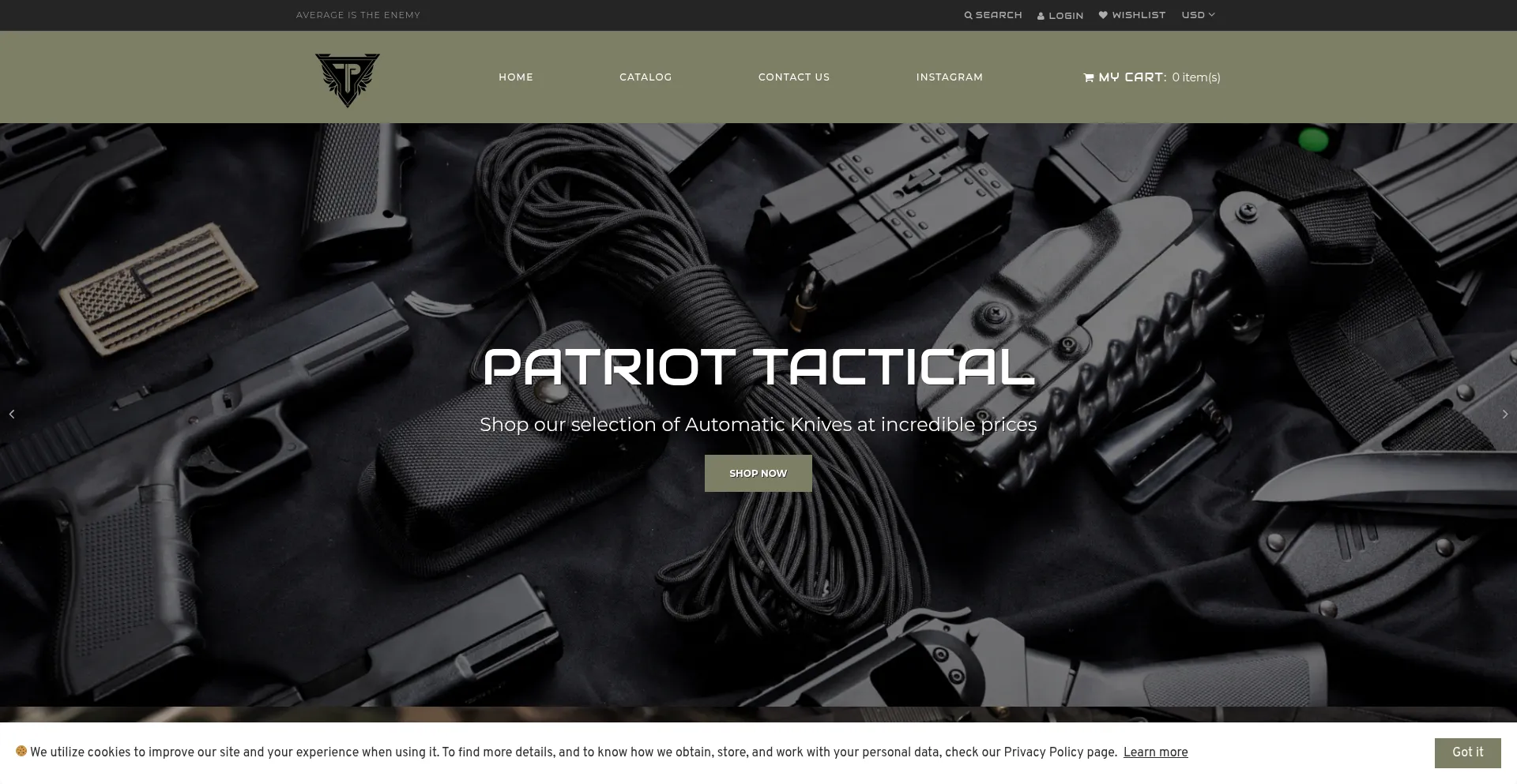 Website screenshot of Patriottactical.com