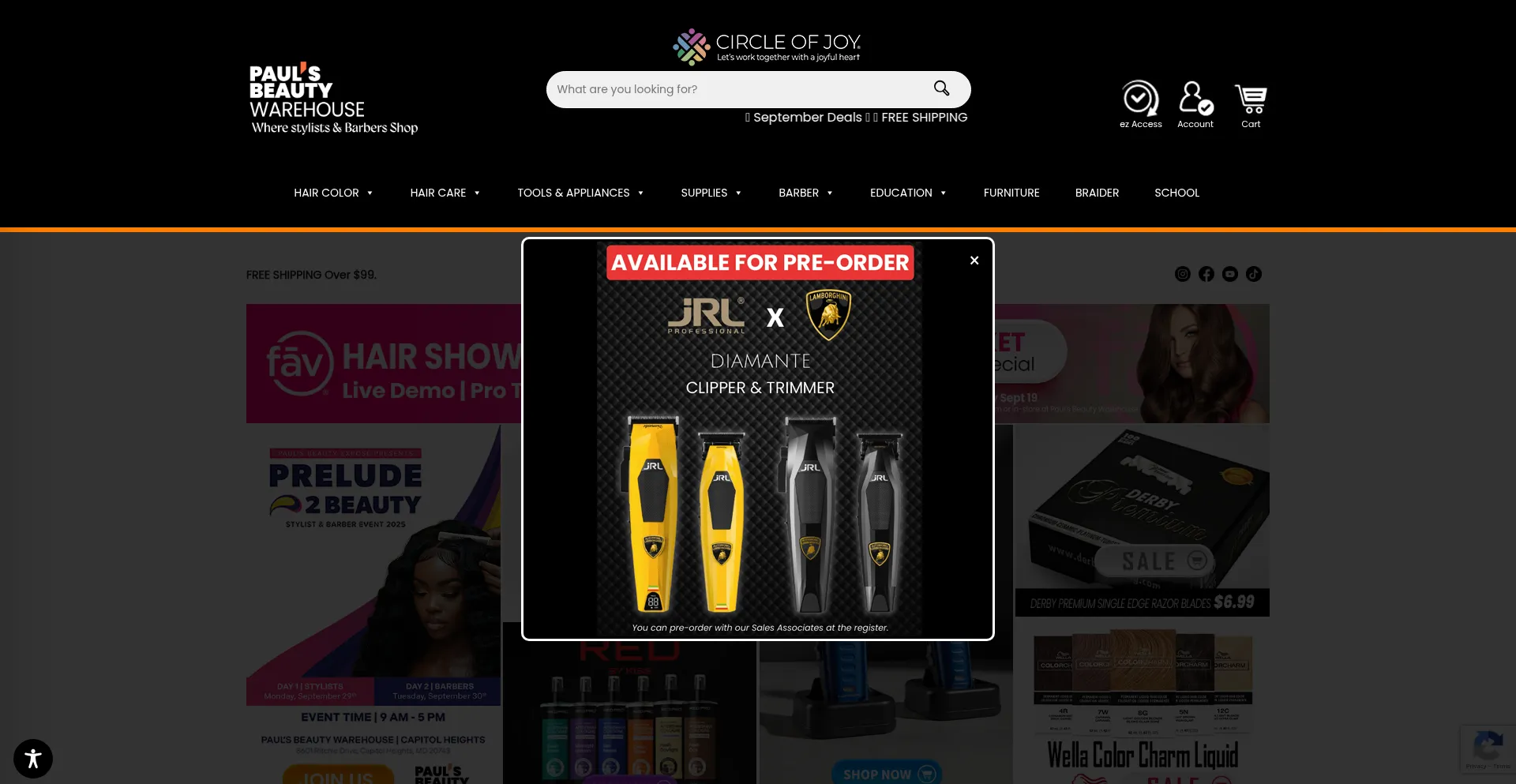 Website screenshot of Paulsbeautywarehouse.com