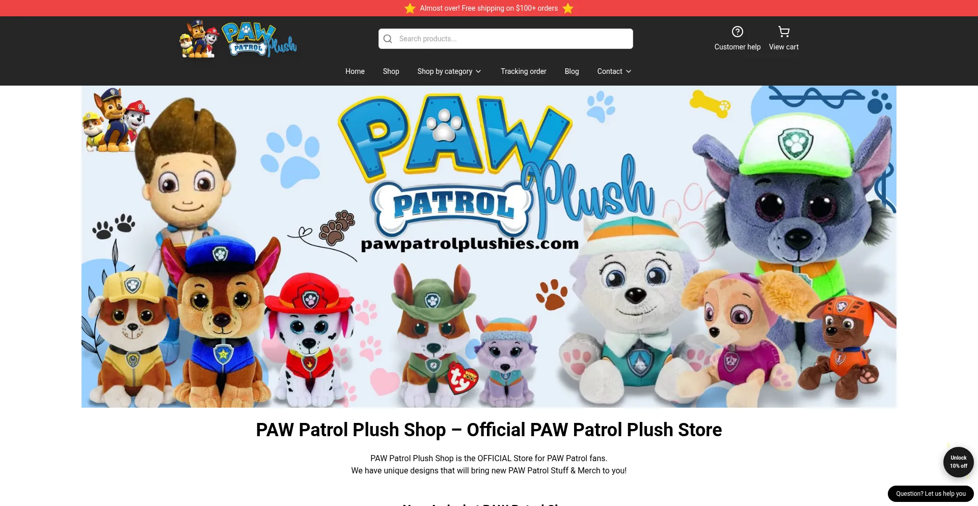 Website screenshot of Pawpatrolplushies.com