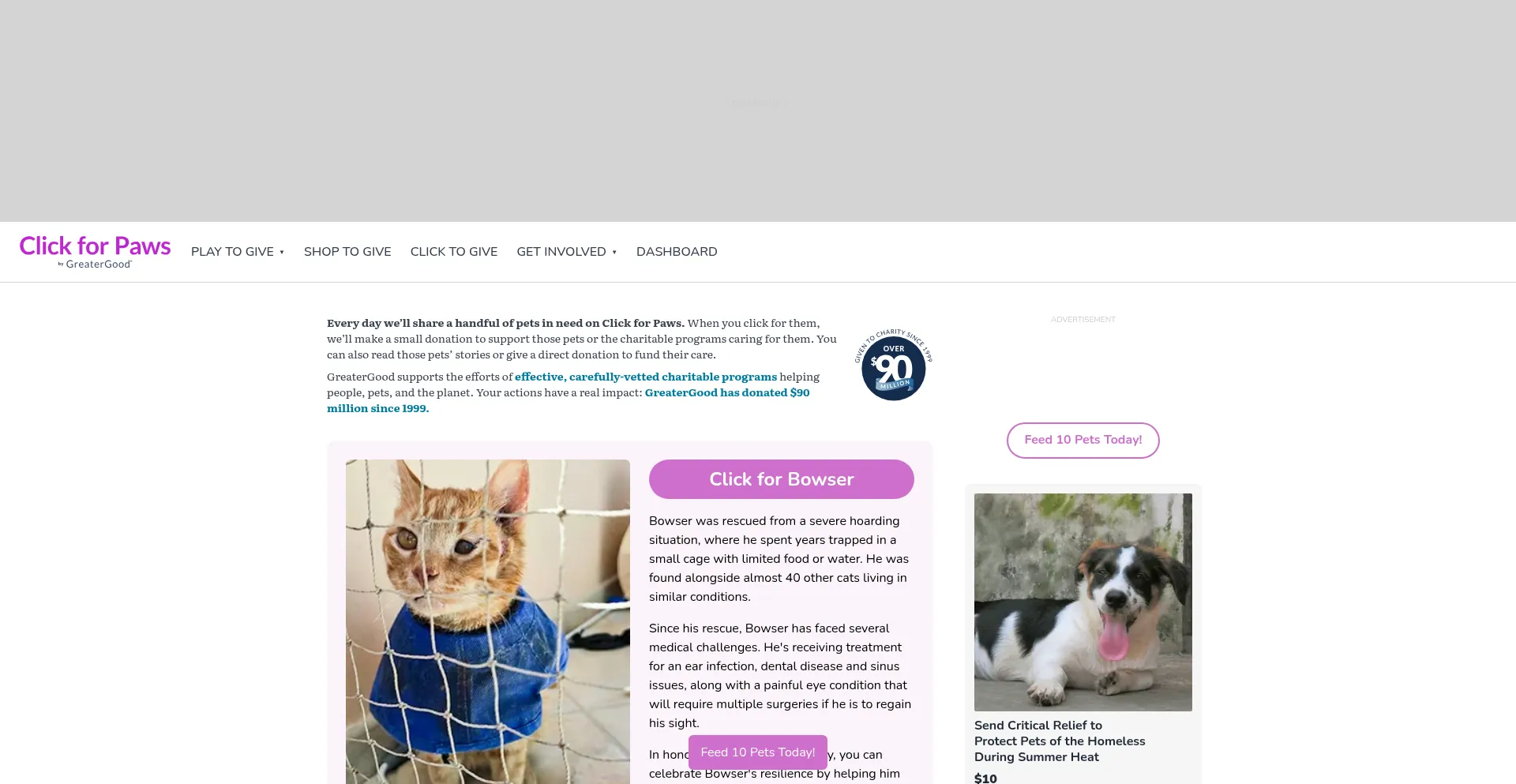 Website screenshot of Paws.greatergood.com