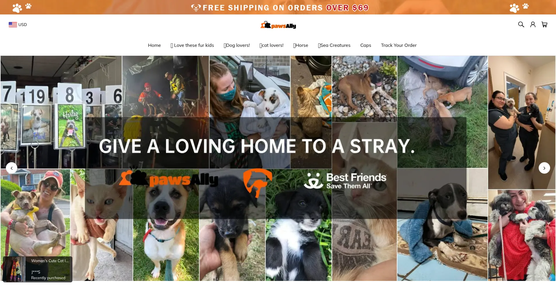 Website screenshot of Pawsally.com
