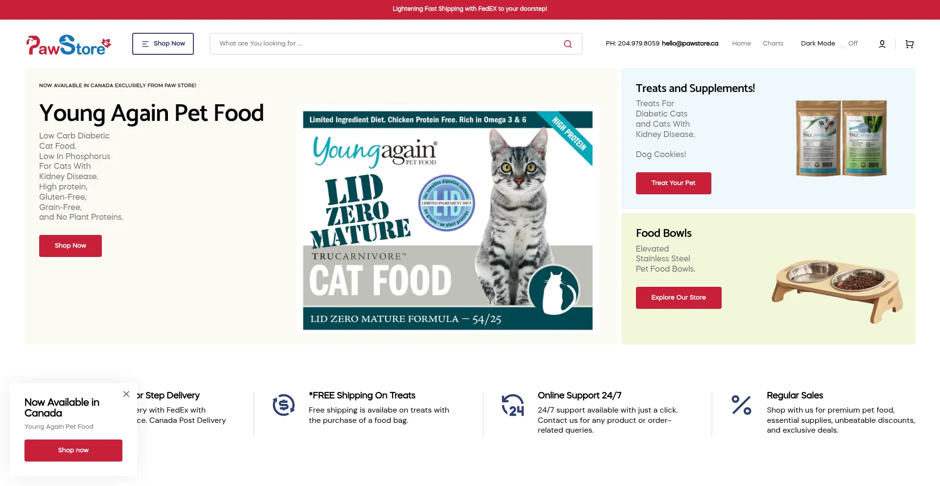 Website screenshot of Pawstore.ca