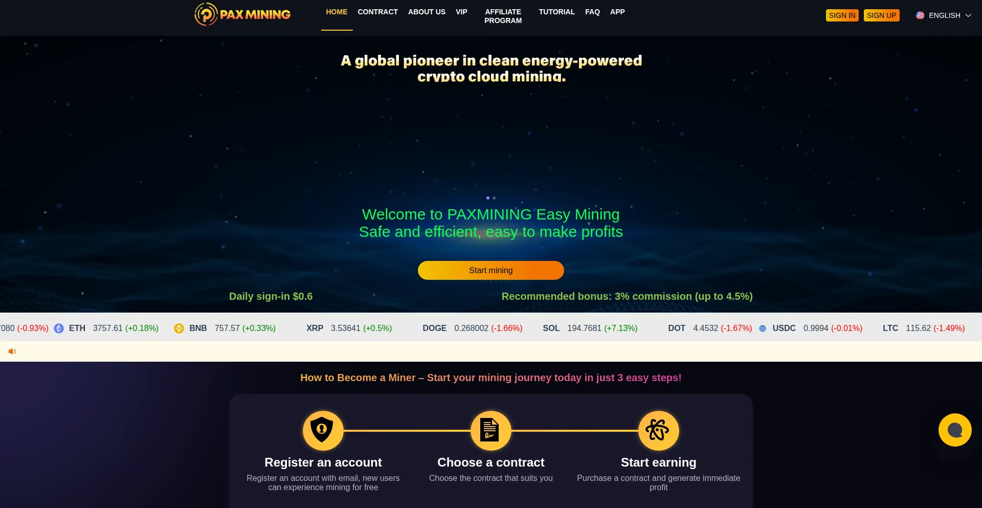 Website screenshot of Paxmining.com