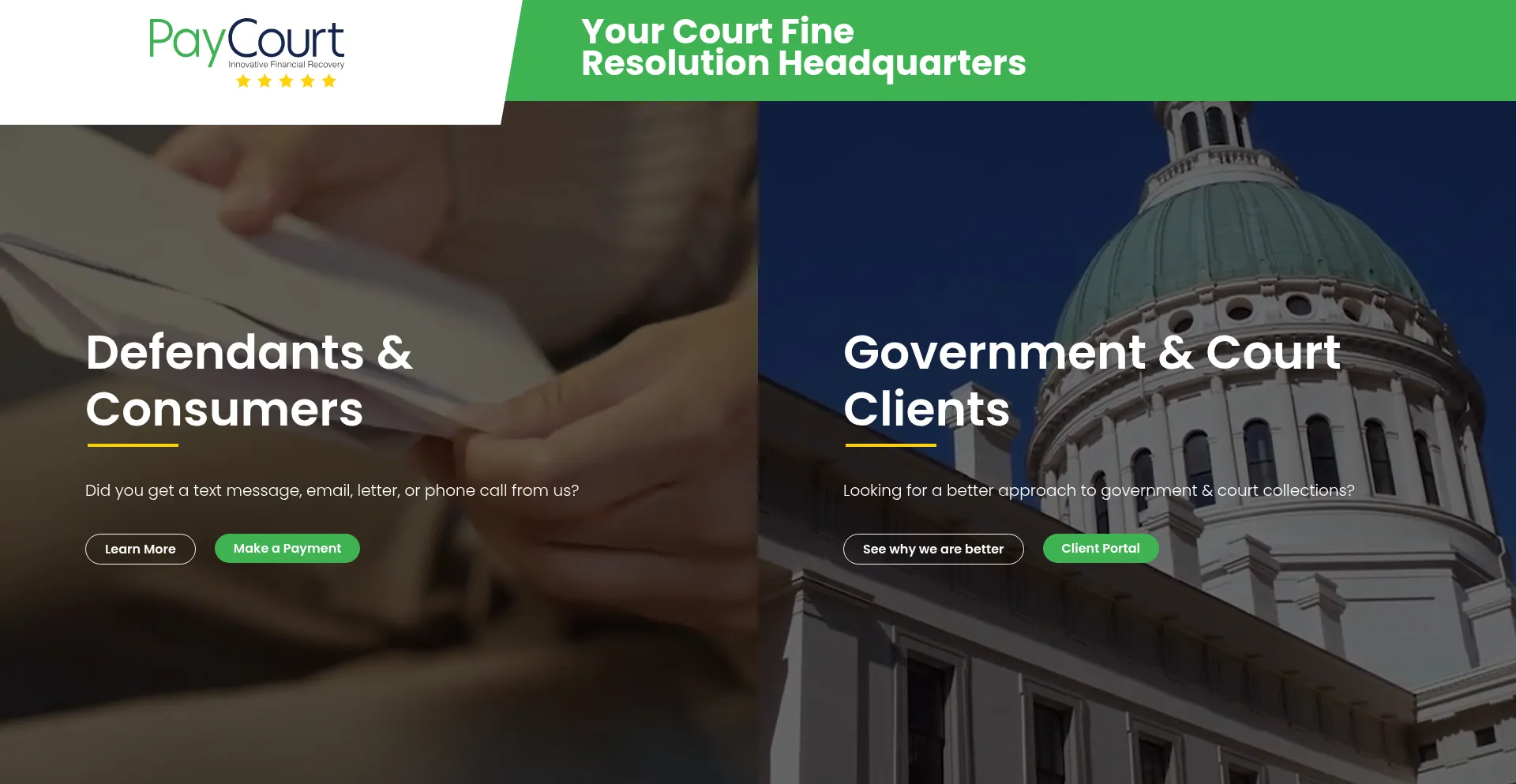 Website screenshot of Paycourt.com