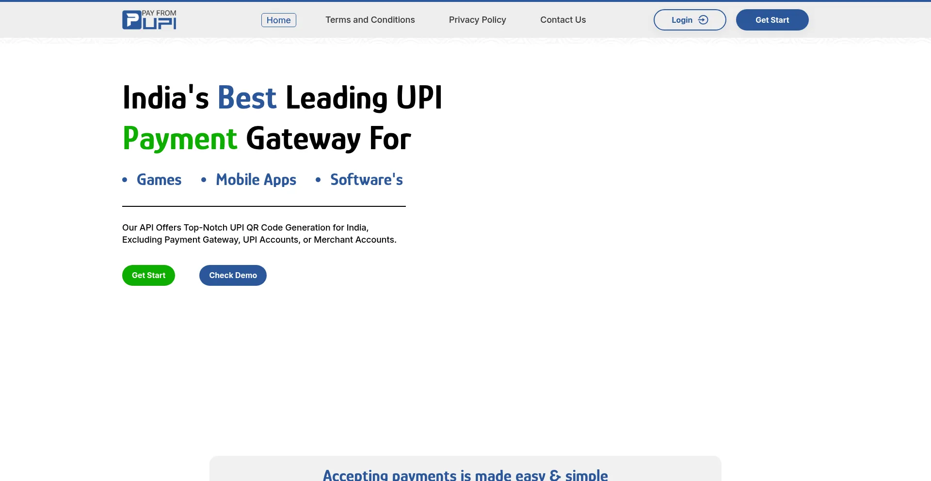 Website screenshot of Payfromupi.com