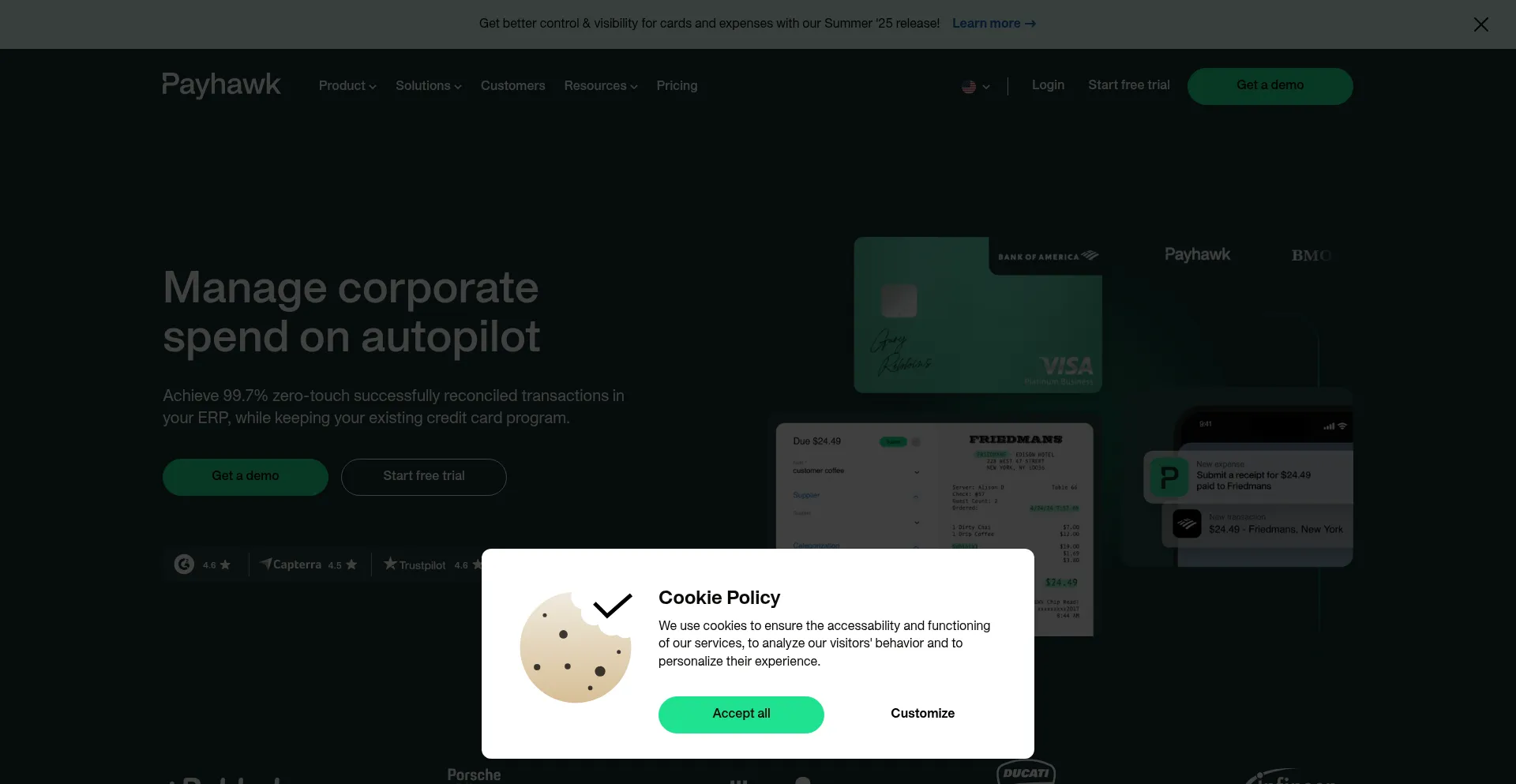 Website screenshot of Payhawk.com