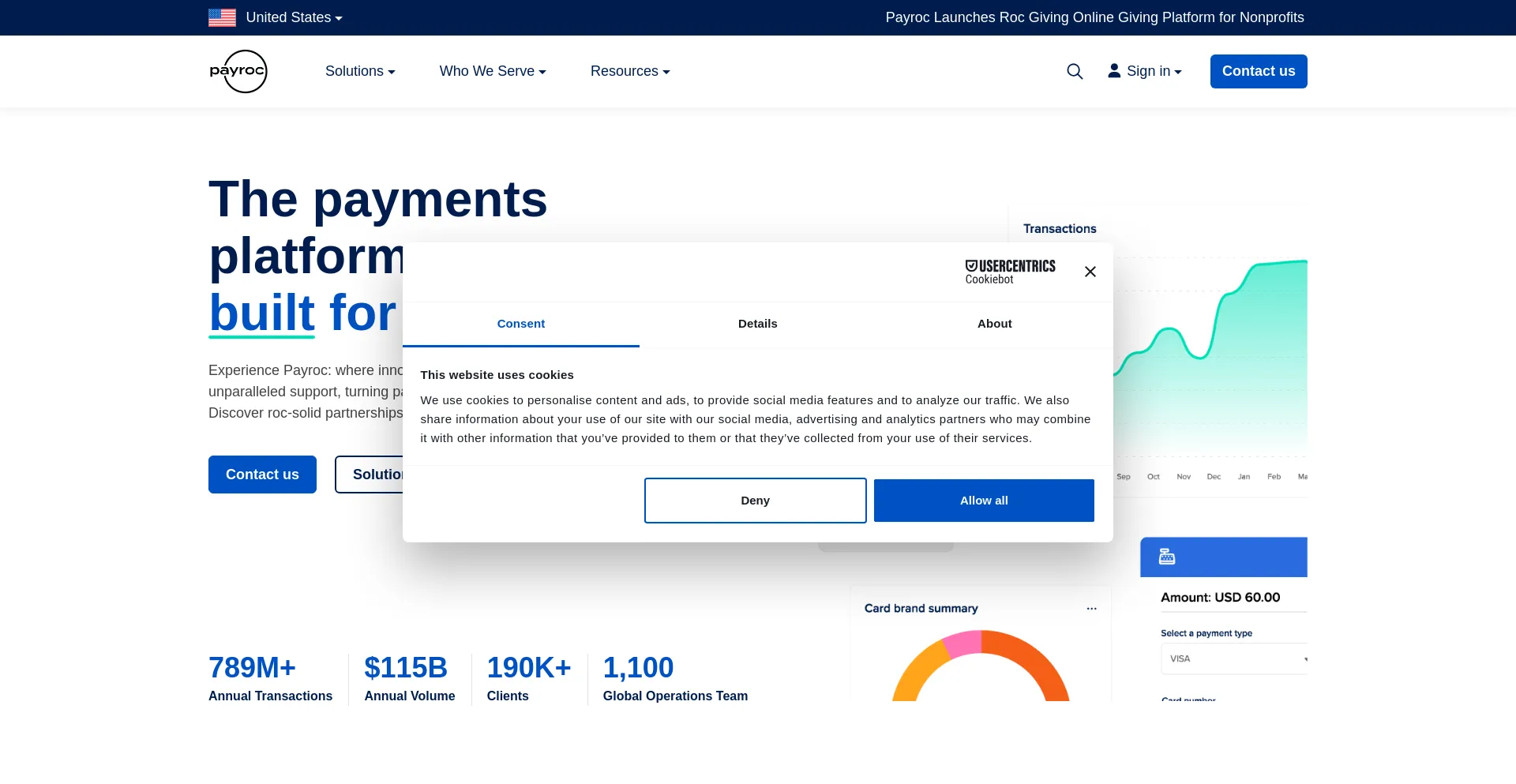 Website screenshot of Payroc.com