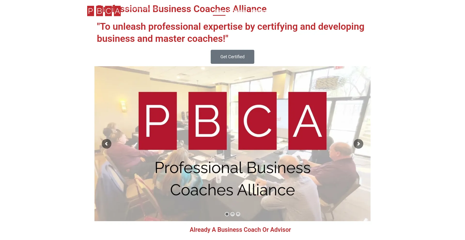 Website screenshot of Pbca.com