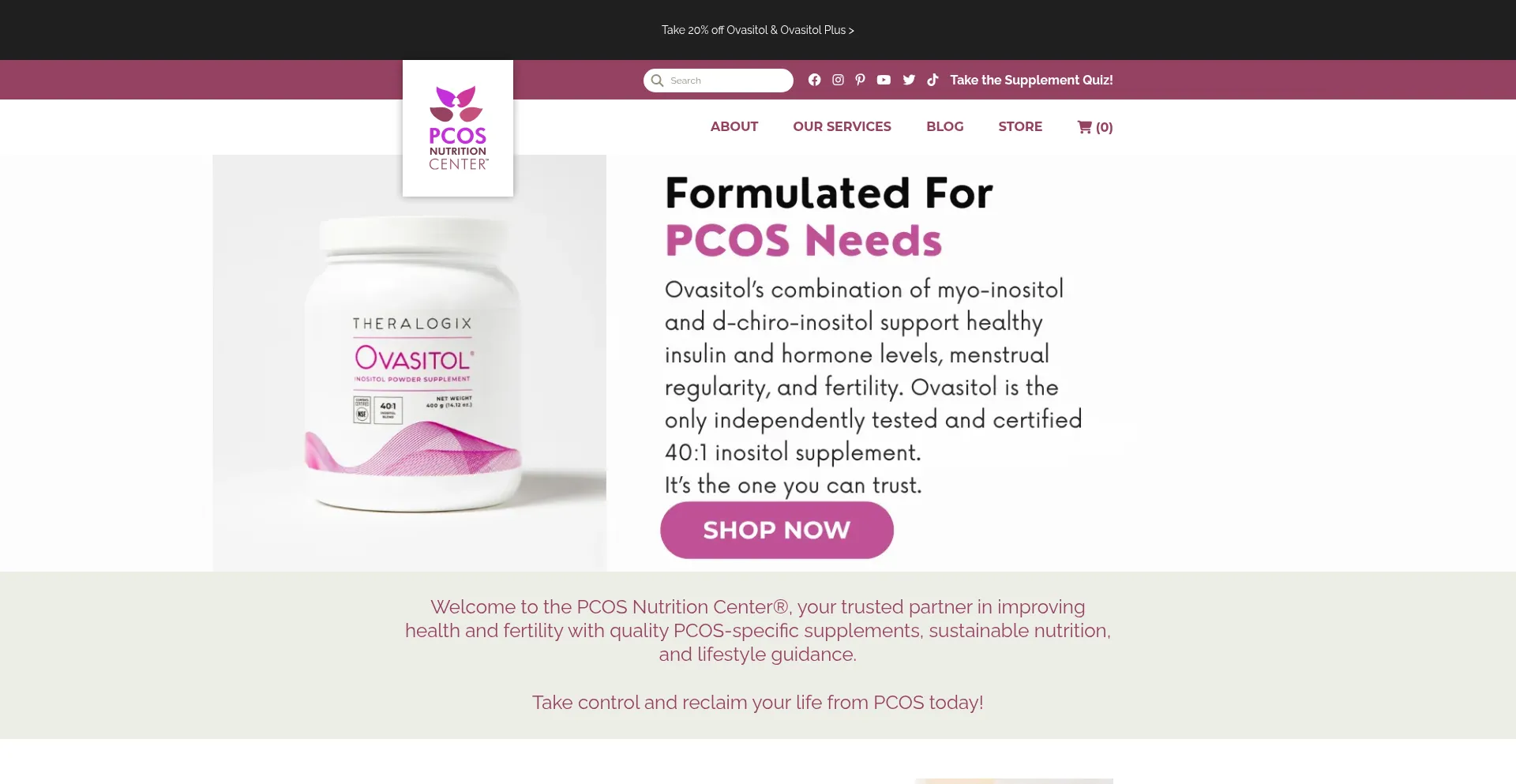 Website screenshot of Pcosnutrition.com