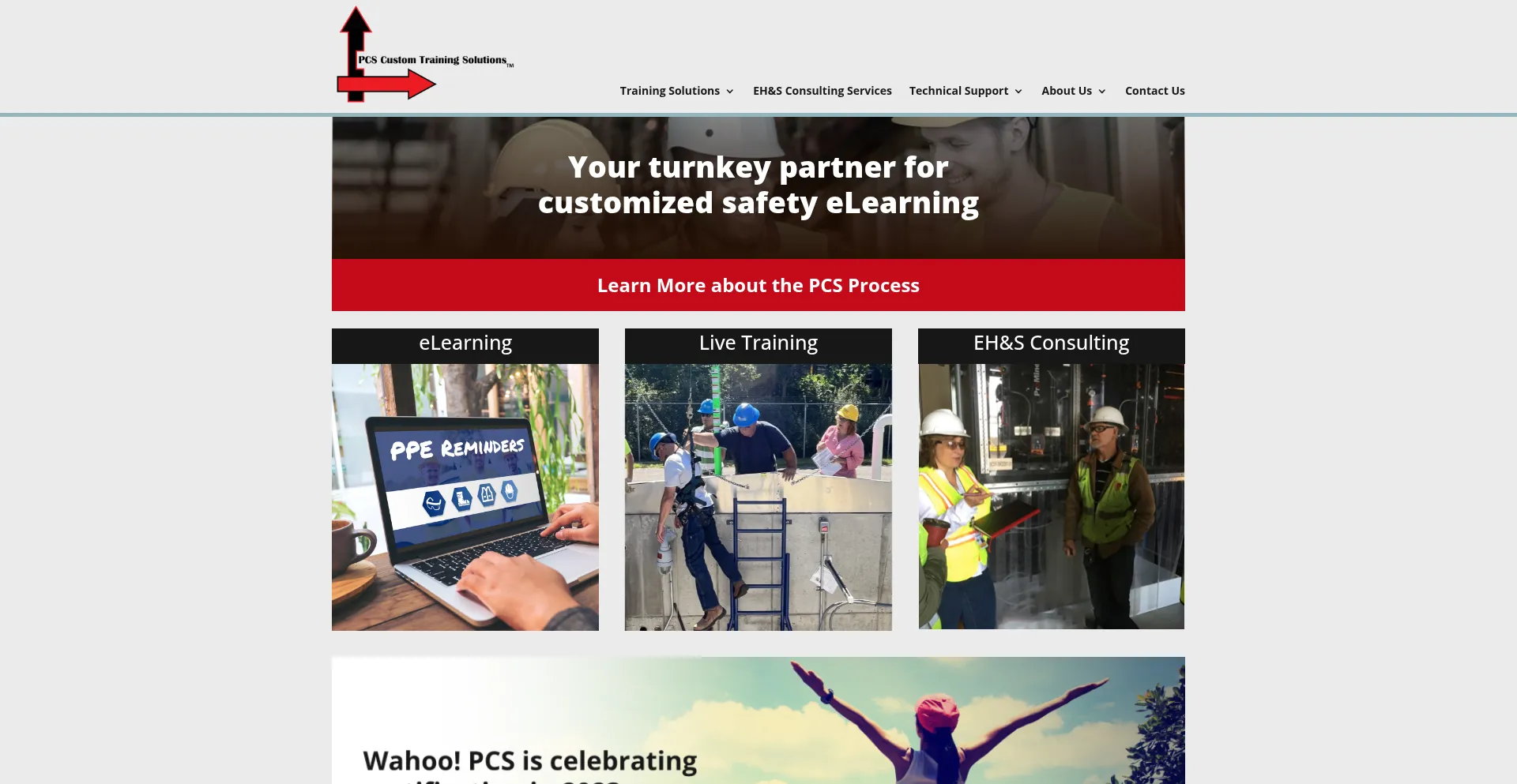 Website screenshot of Pcscustomtraining.com