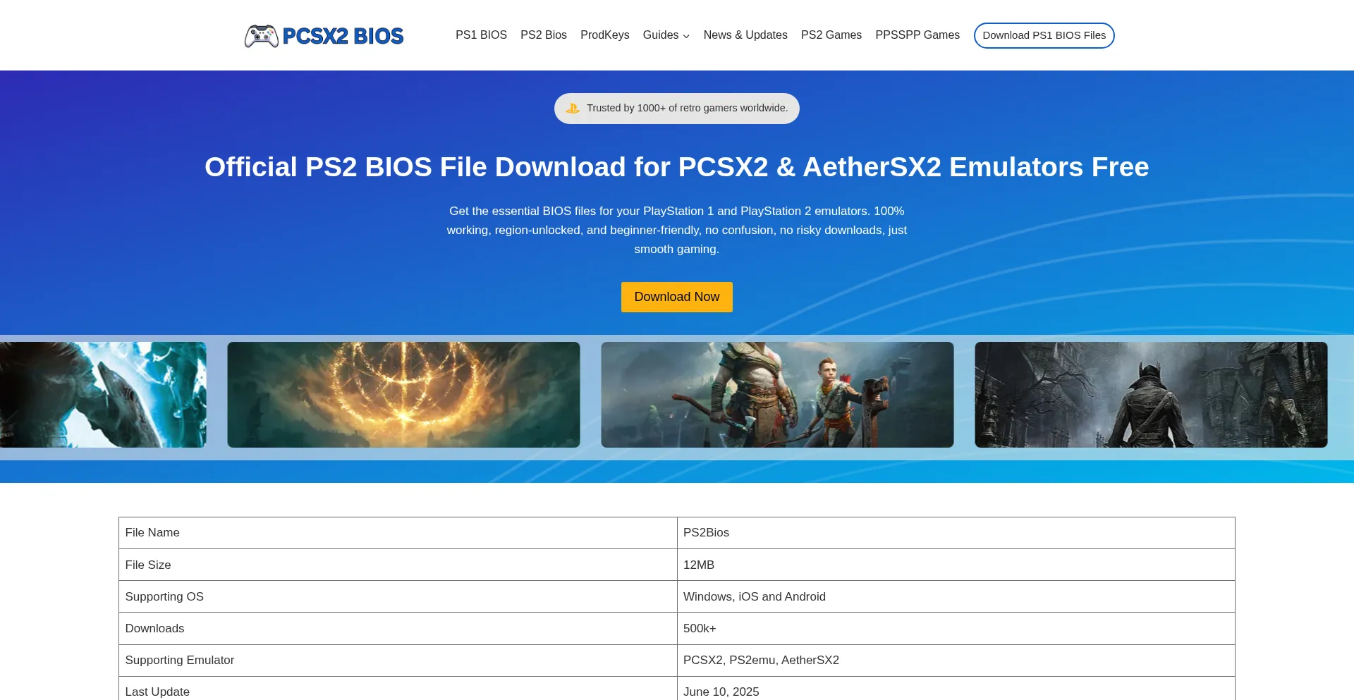 Website screenshot of Pcsx2bios.com