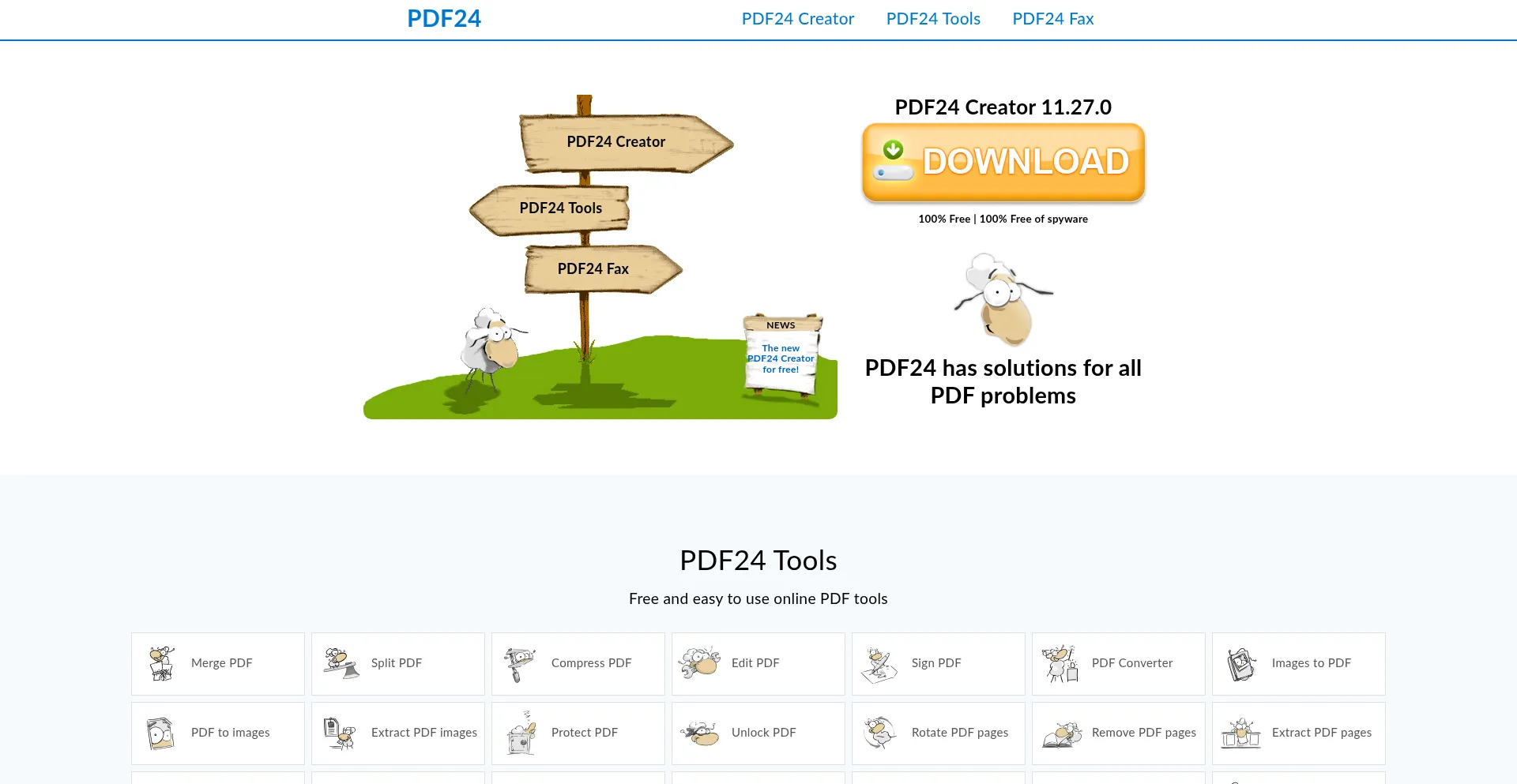 Website screenshot of Pdf24.org