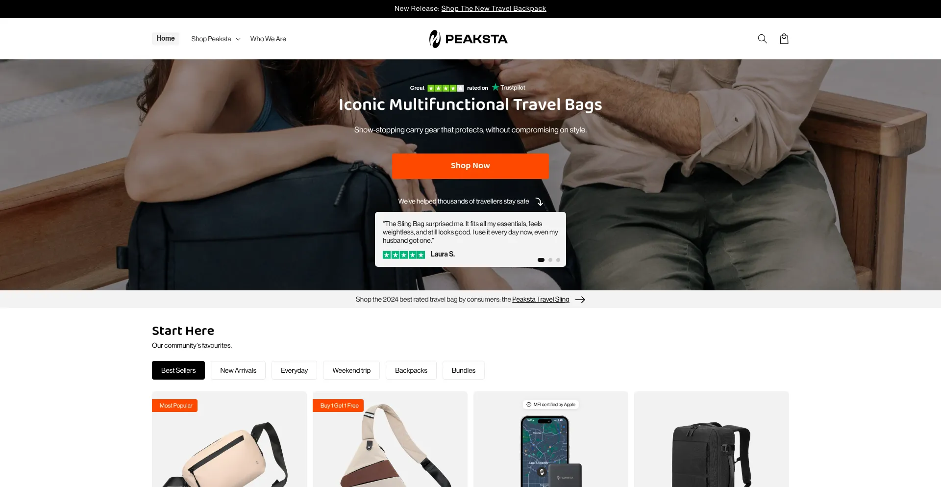 Website screenshot of Peaksta.ca