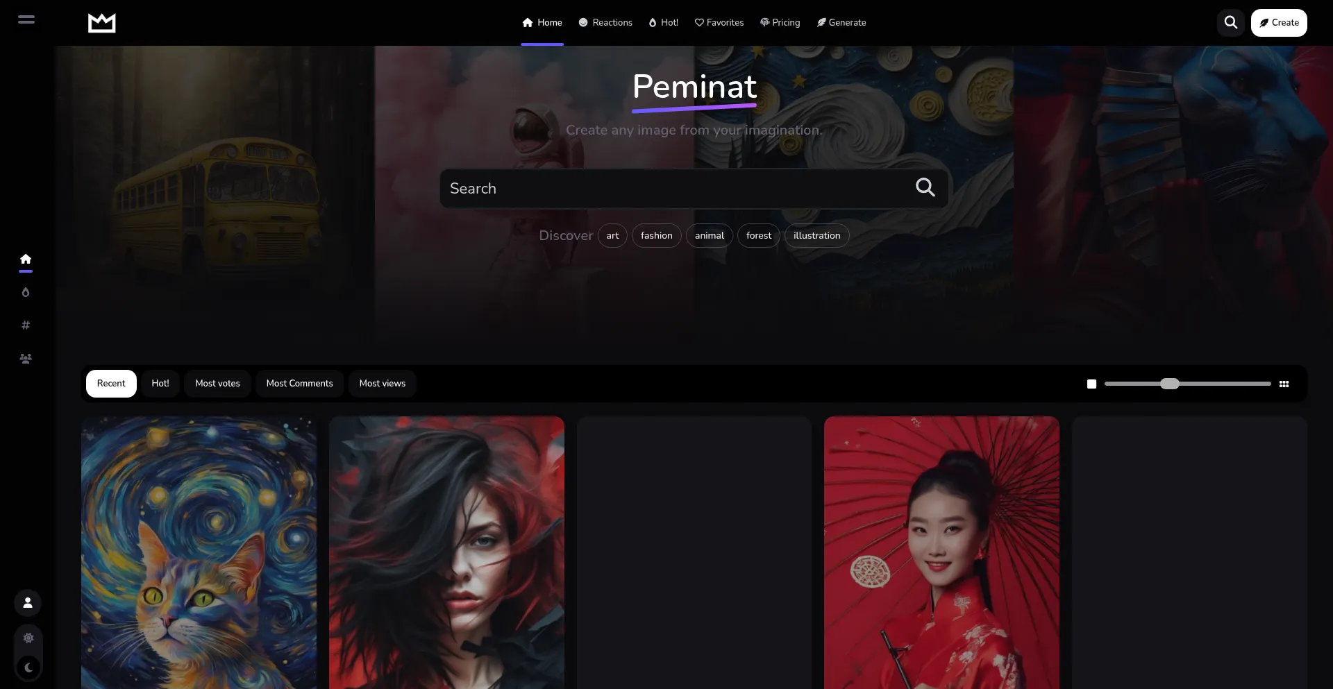 Website screenshot of Peminat.app