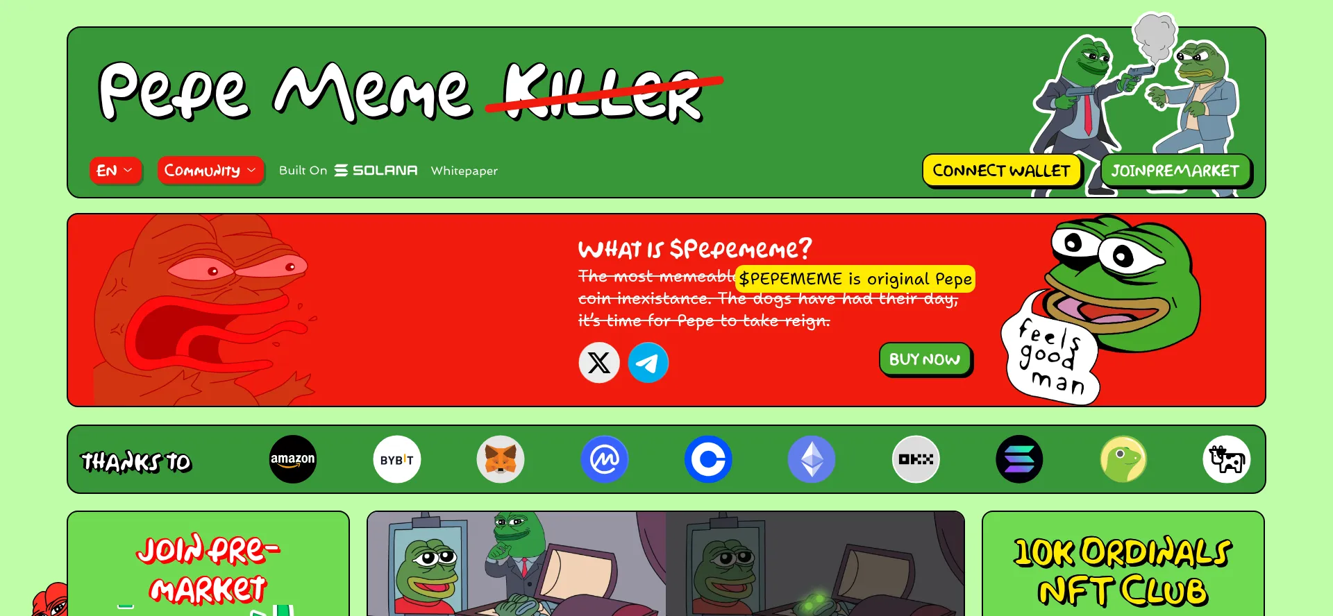 Website screenshot of Pepememe.io