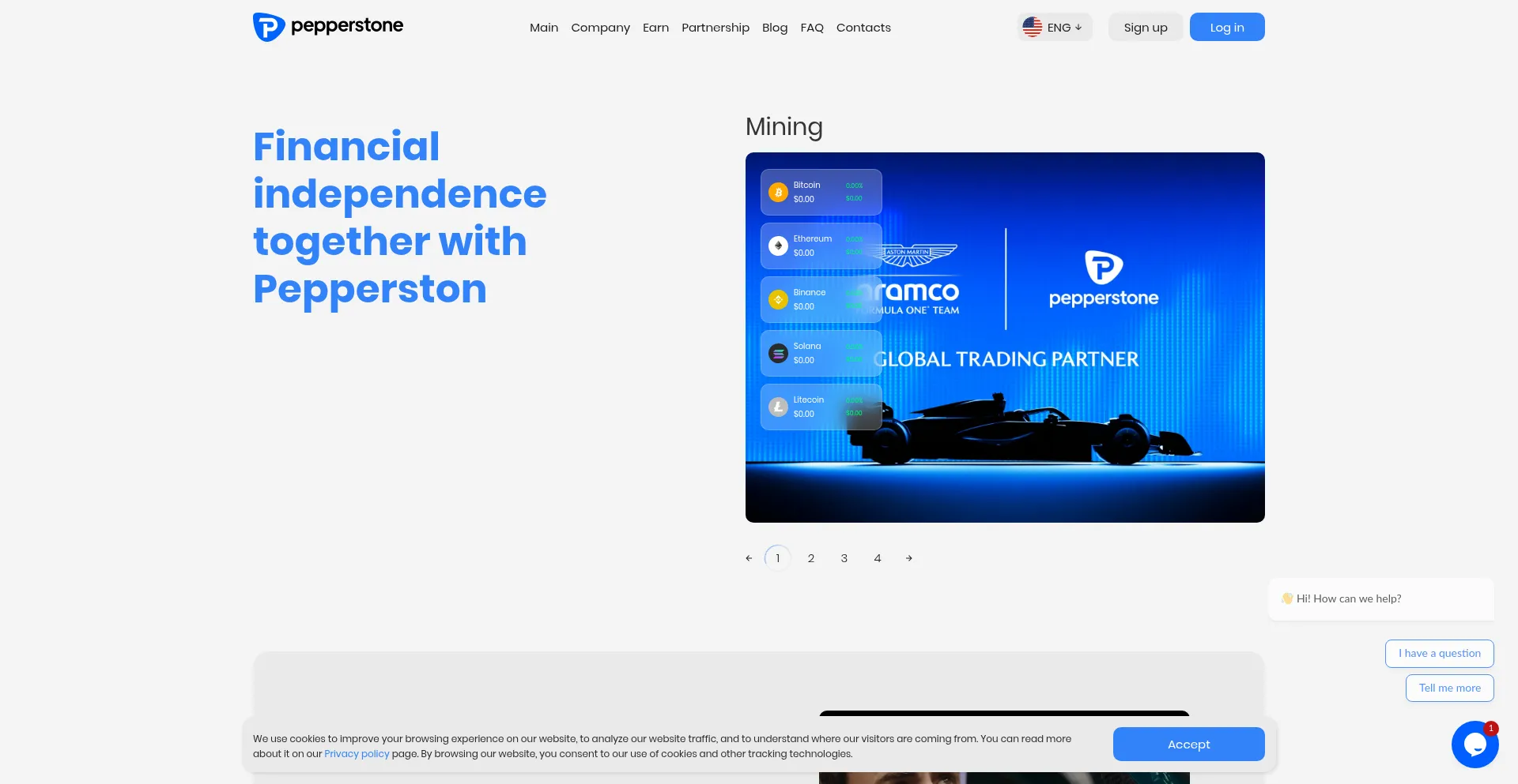 Website screenshot of Pepperstone.finance