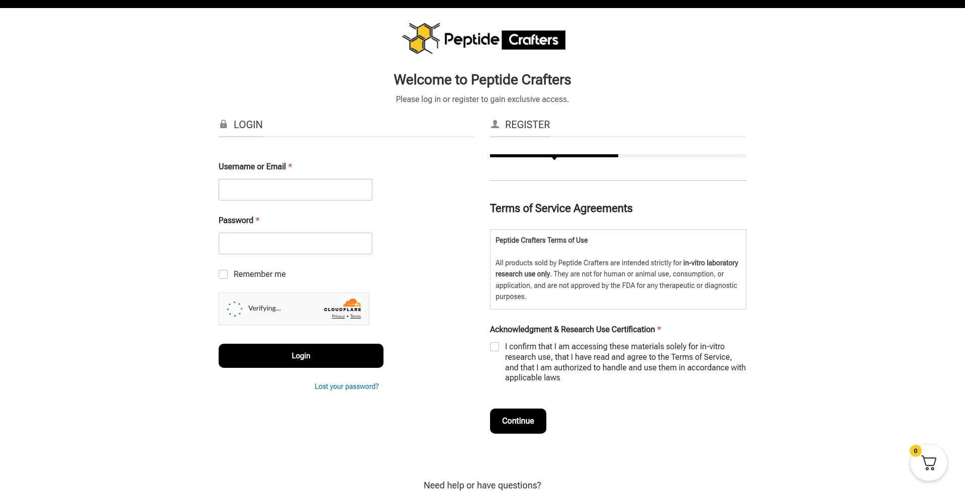 Website screenshot of Peptidecrafters.com