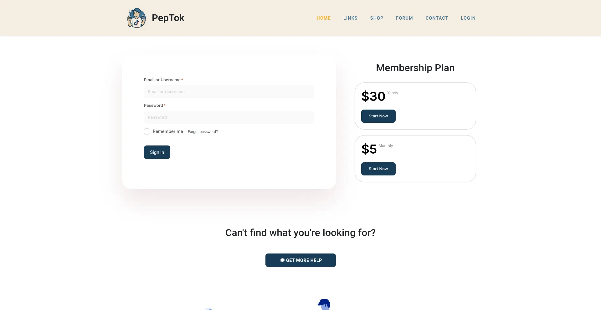 Website screenshot of Peptok.life