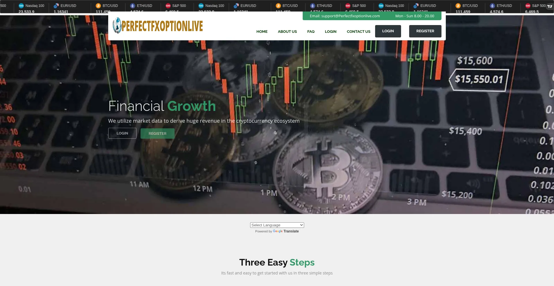 Website screenshot of Perfectfxoptionlive.com