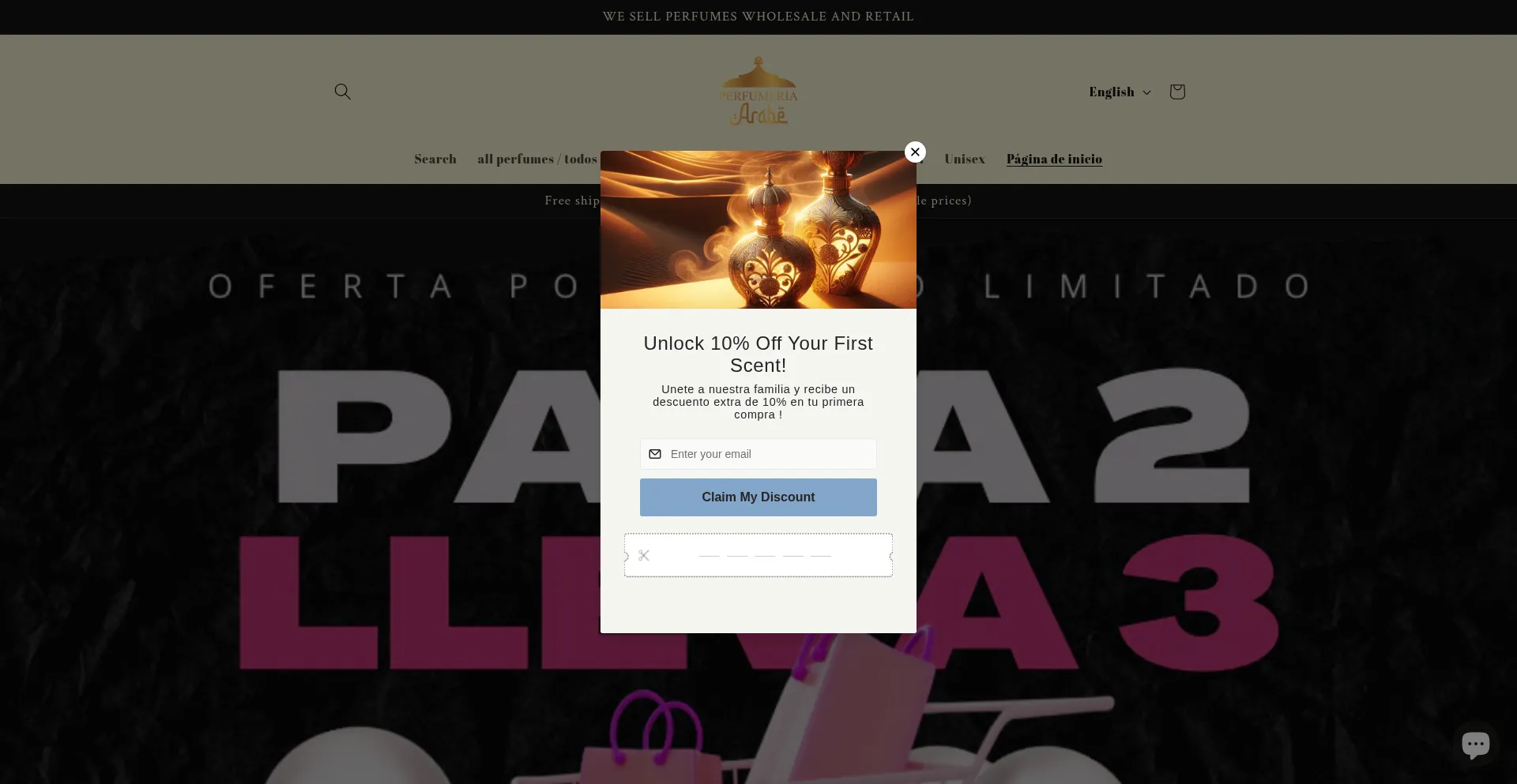 Website screenshot of Perfumeriaarabe.com