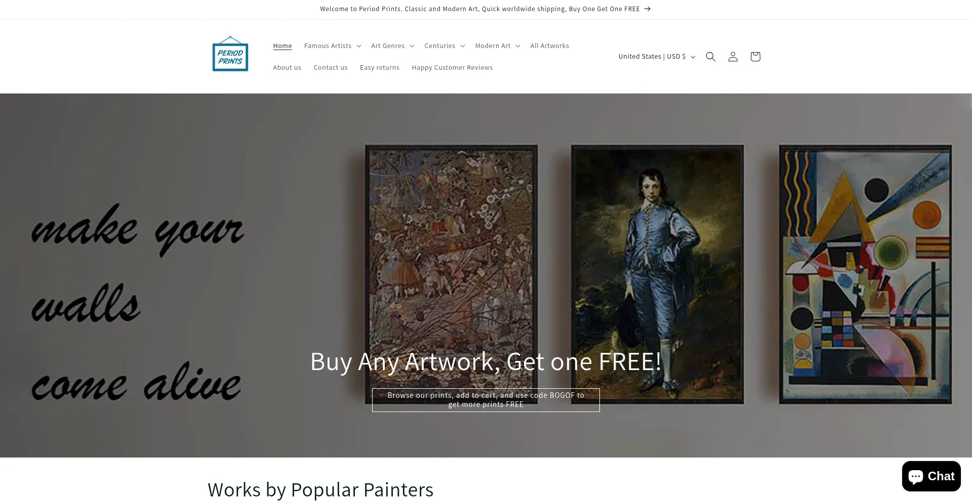 Website screenshot of Periodprints.com