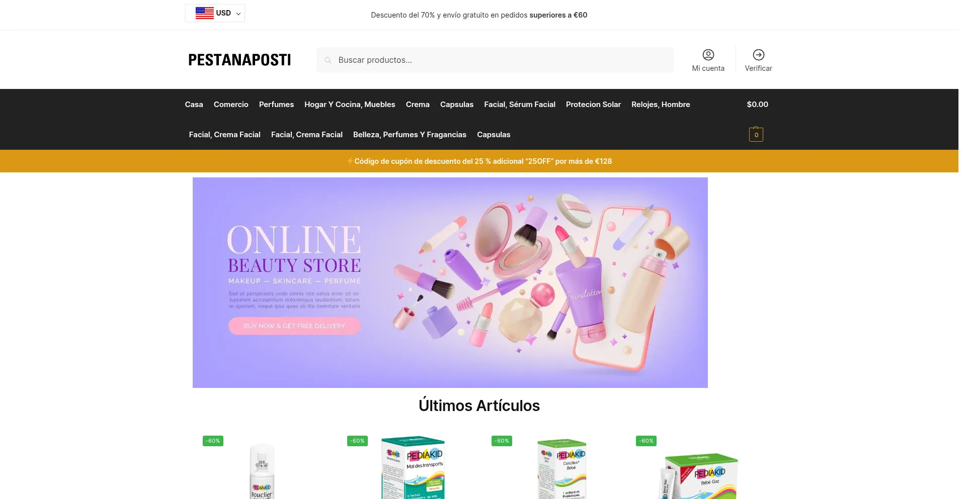 Website screenshot of Pestanapostiza.com