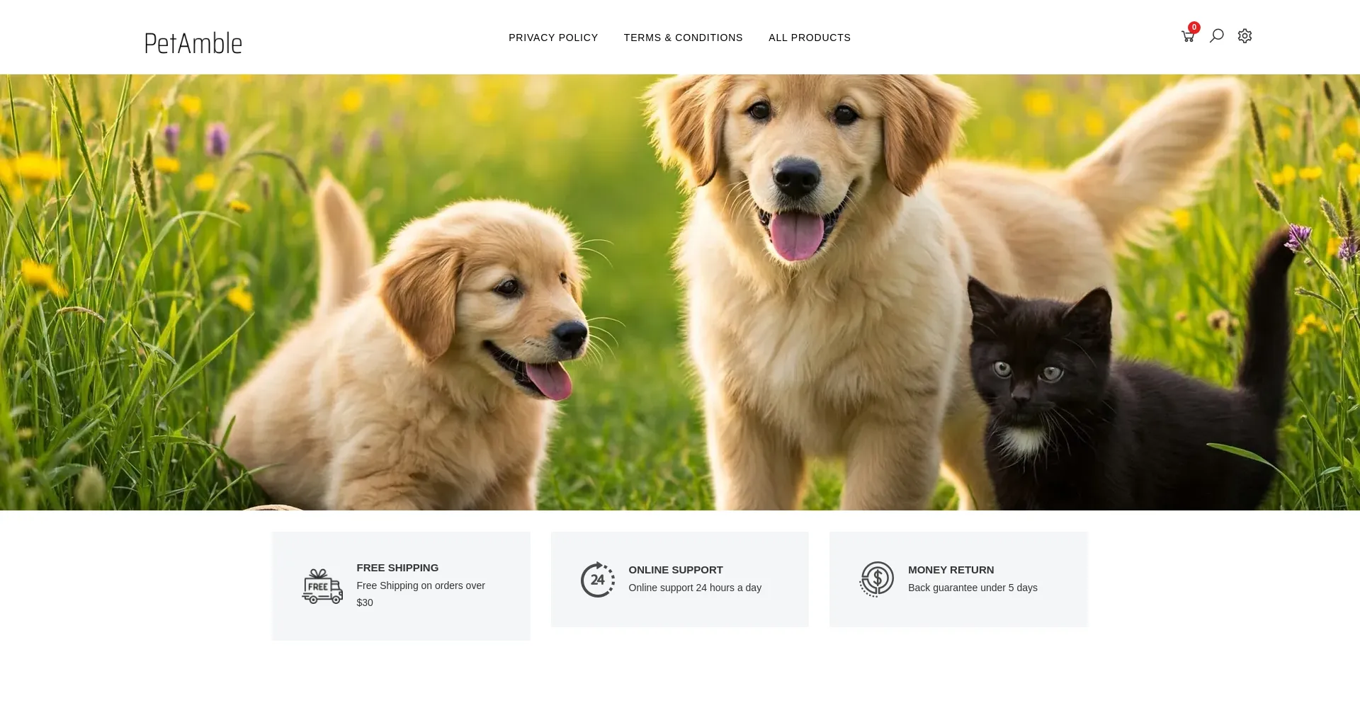 Website screenshot of Petamble.com