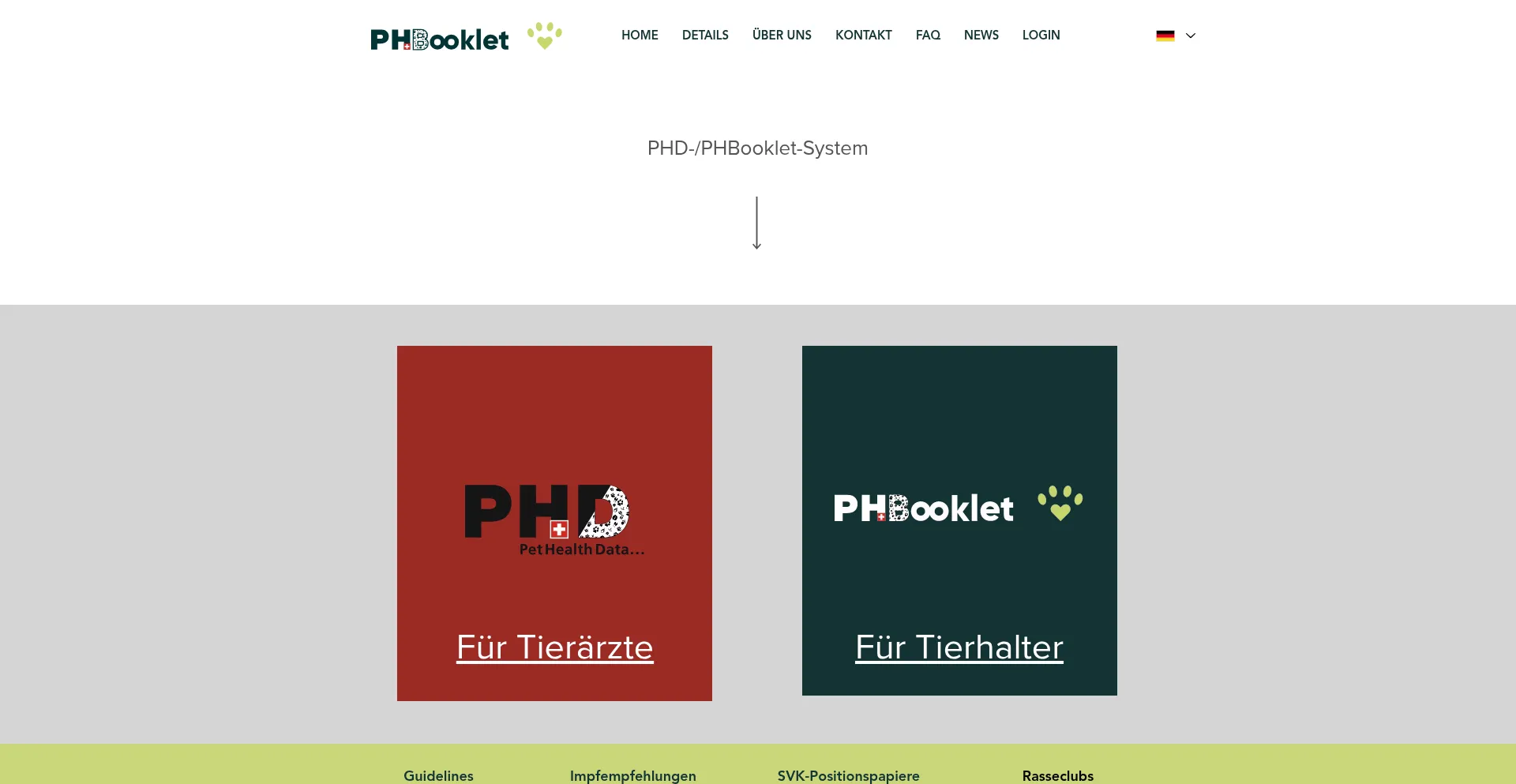 Website screenshot of Pethealthbooklet.ch
