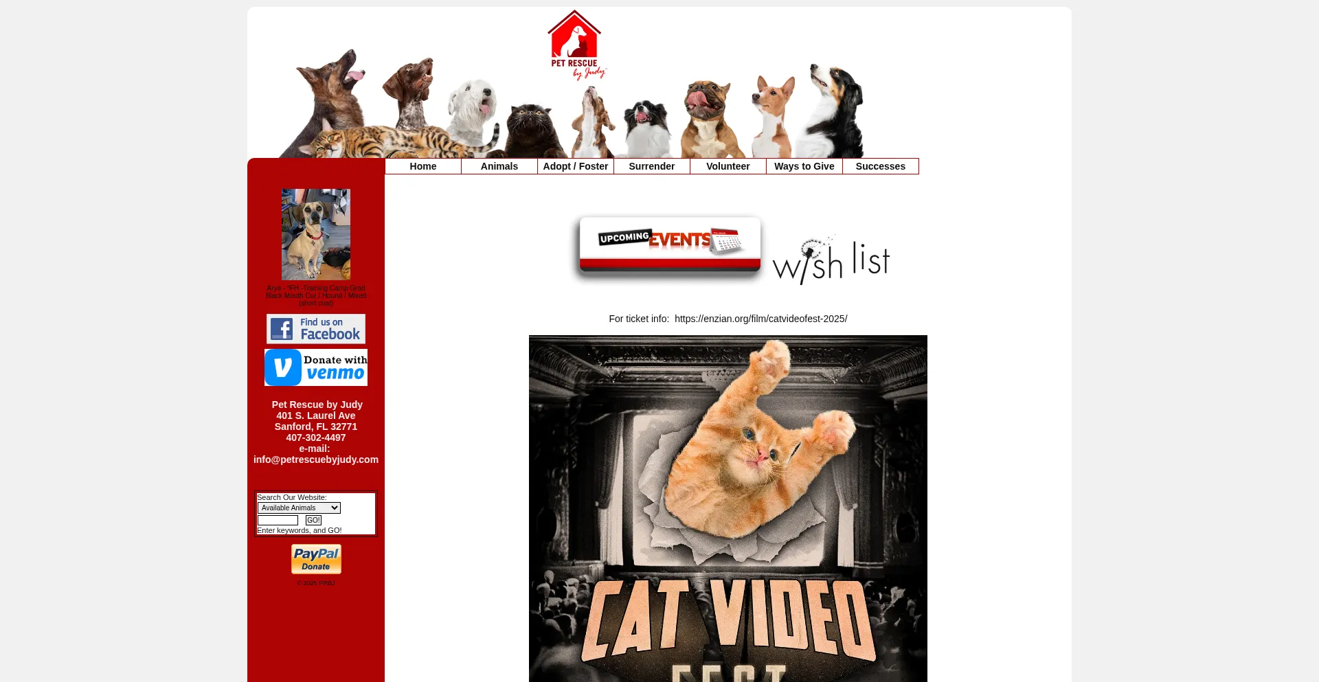 Website screenshot of Petrescuebyjudy.com