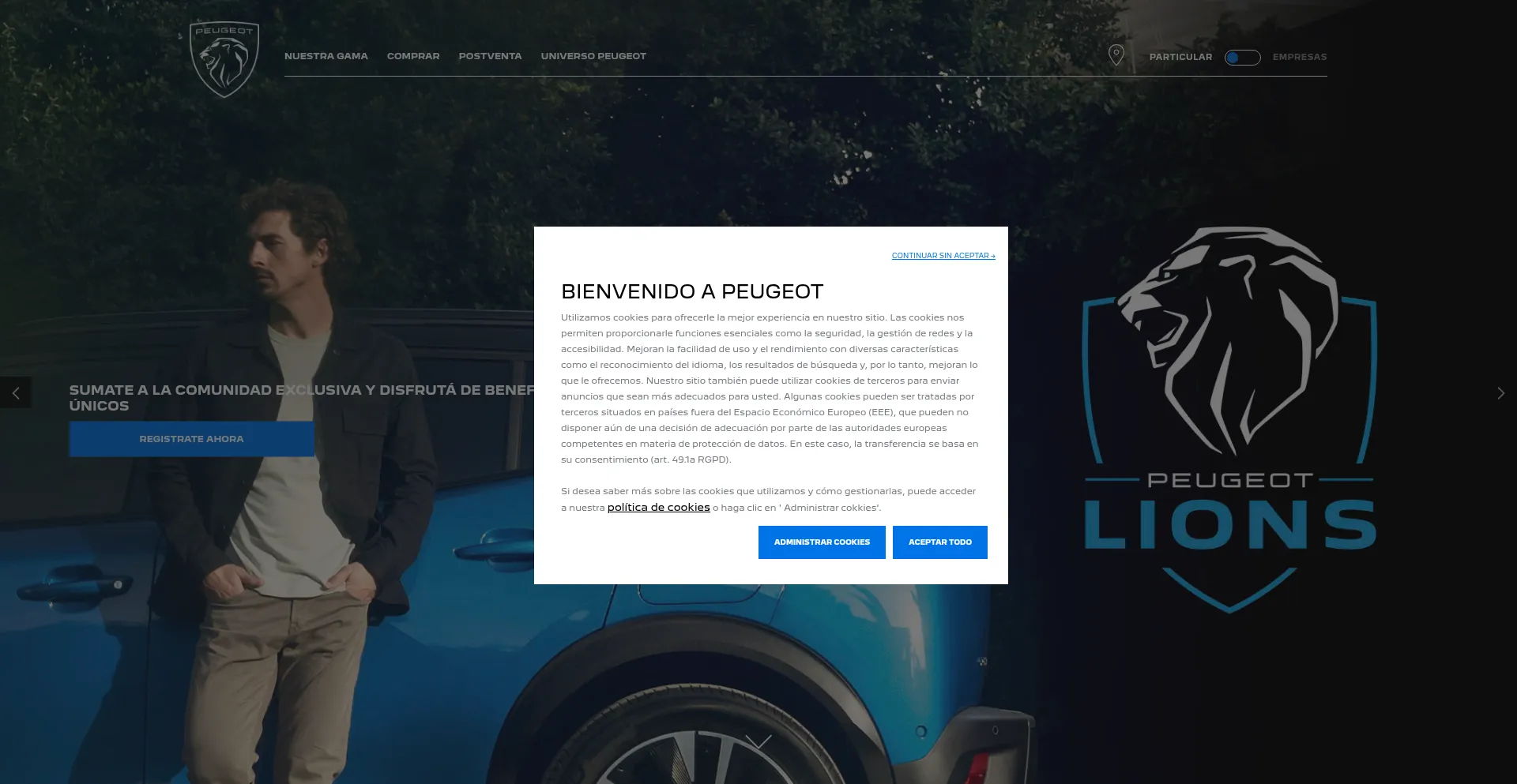 Website screenshot of Peugeot.com.ar