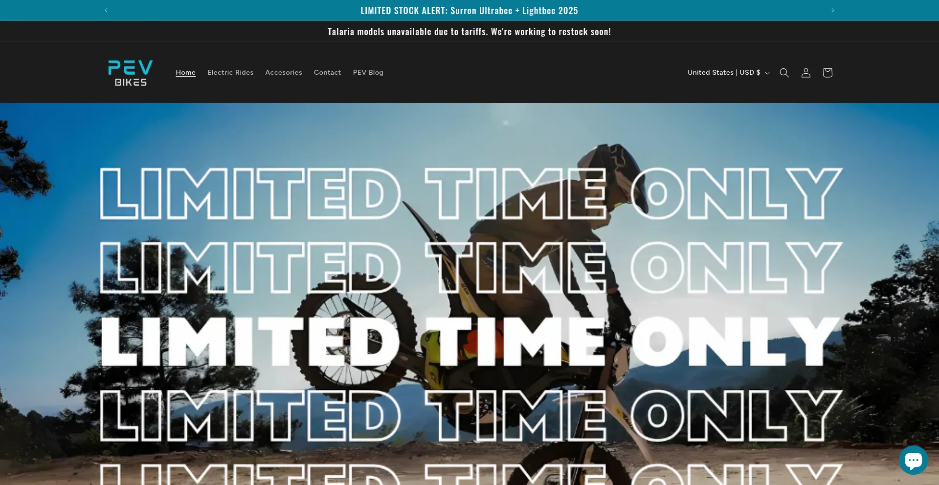 Website screenshot of Pevbikes.com