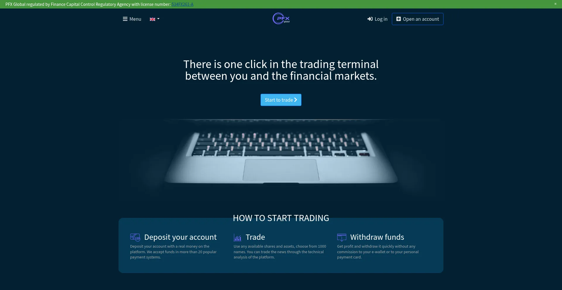 Website screenshot of Pfxglobal.com